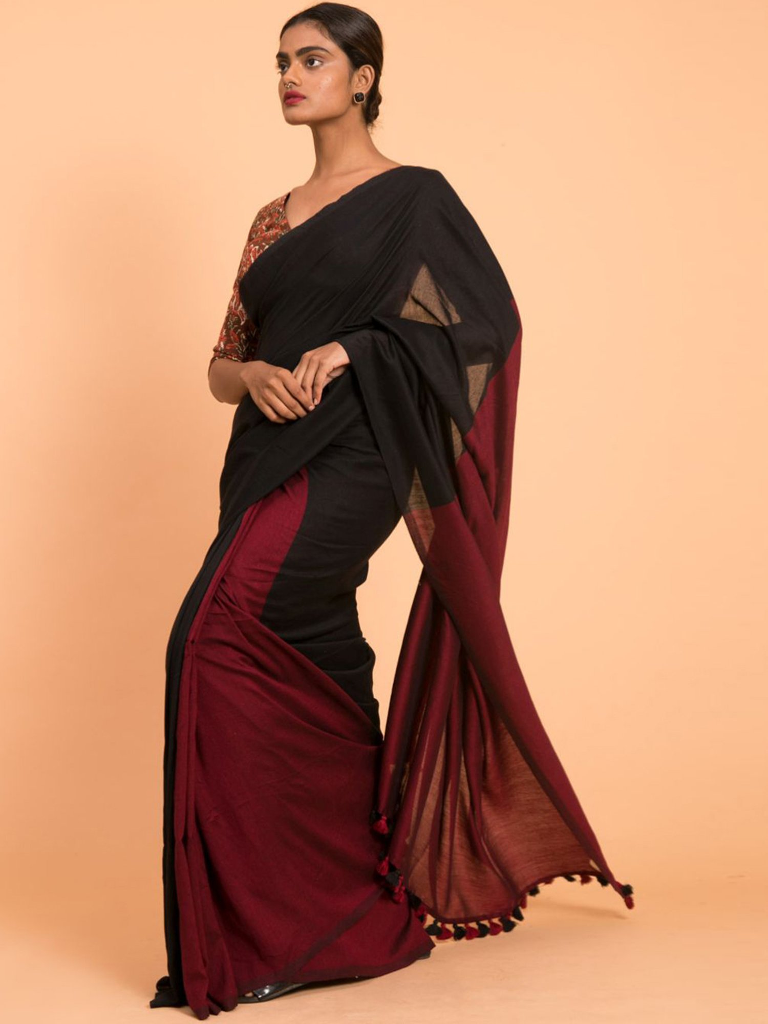 Buy hutah Self Design, Embroidered Daily Wear Velvet, Cotton Silk Maroon  Sarees Online @ Best Price In India | Flipkart.com