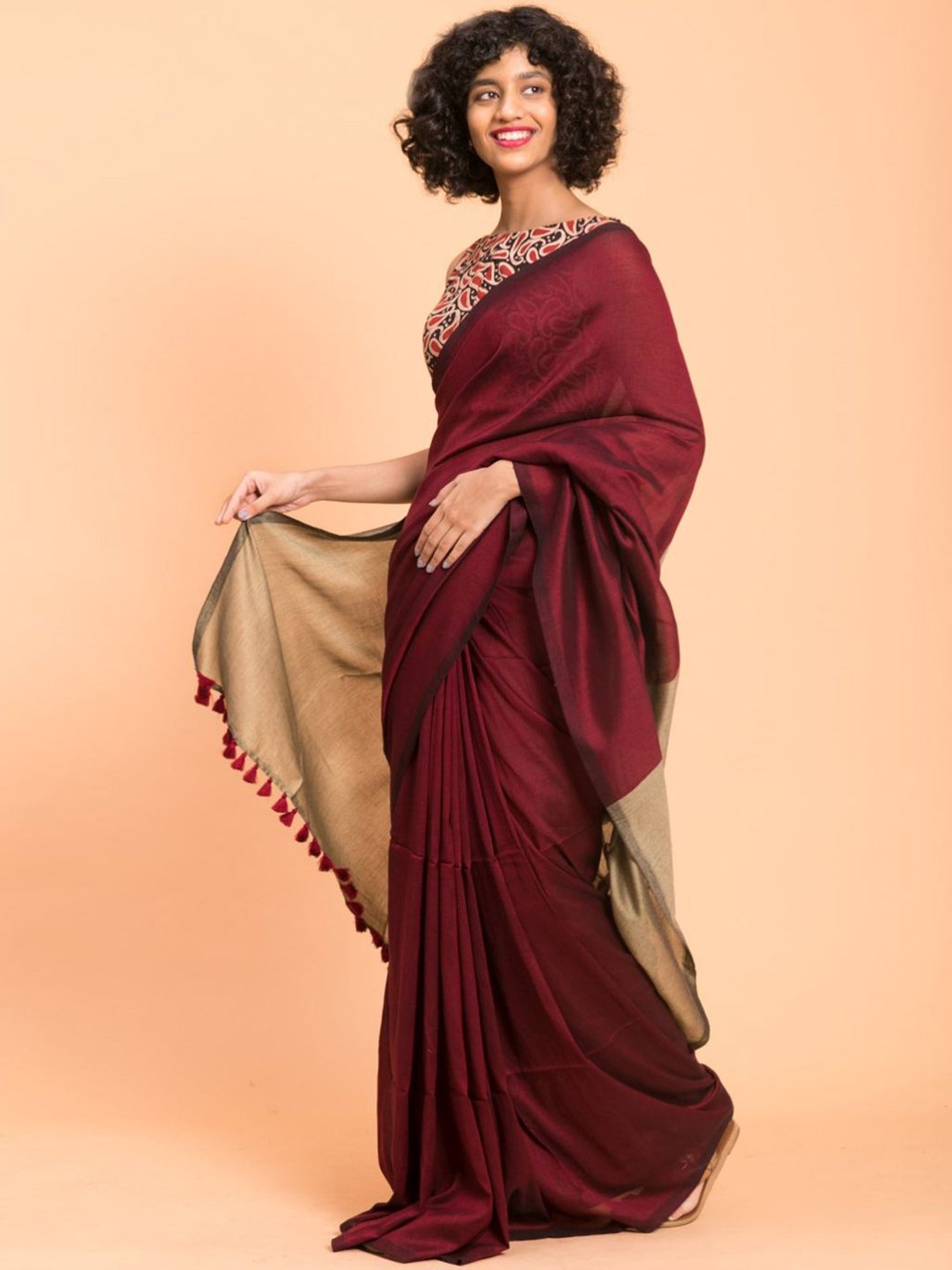 Buy Jay Enterprises Solid/Plain Banarasi Jacquard Maroon Sarees Online @  Best Price In India | Flipkart.com