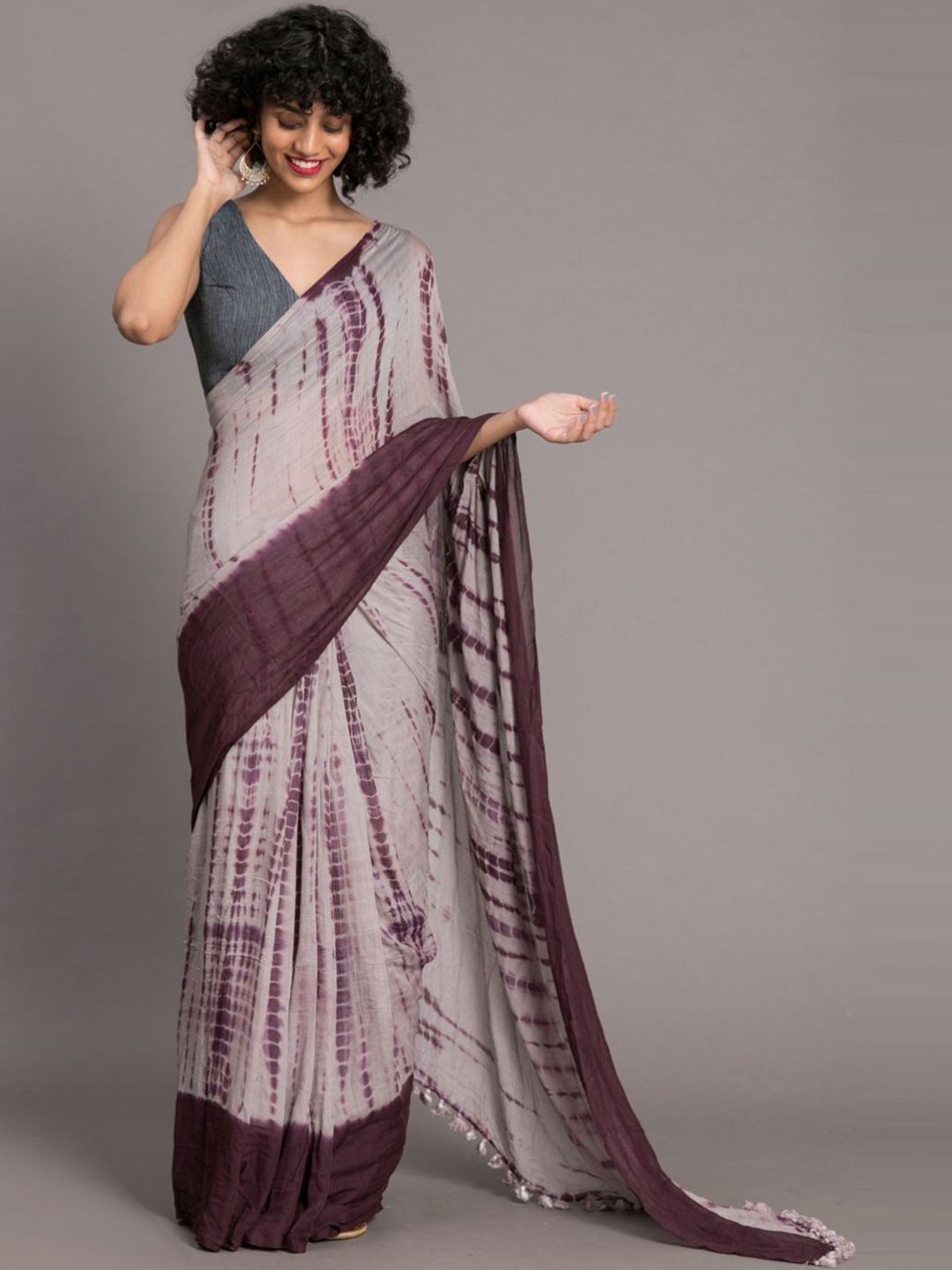 Pink & White Tie and Dye Saree– Inddus.in