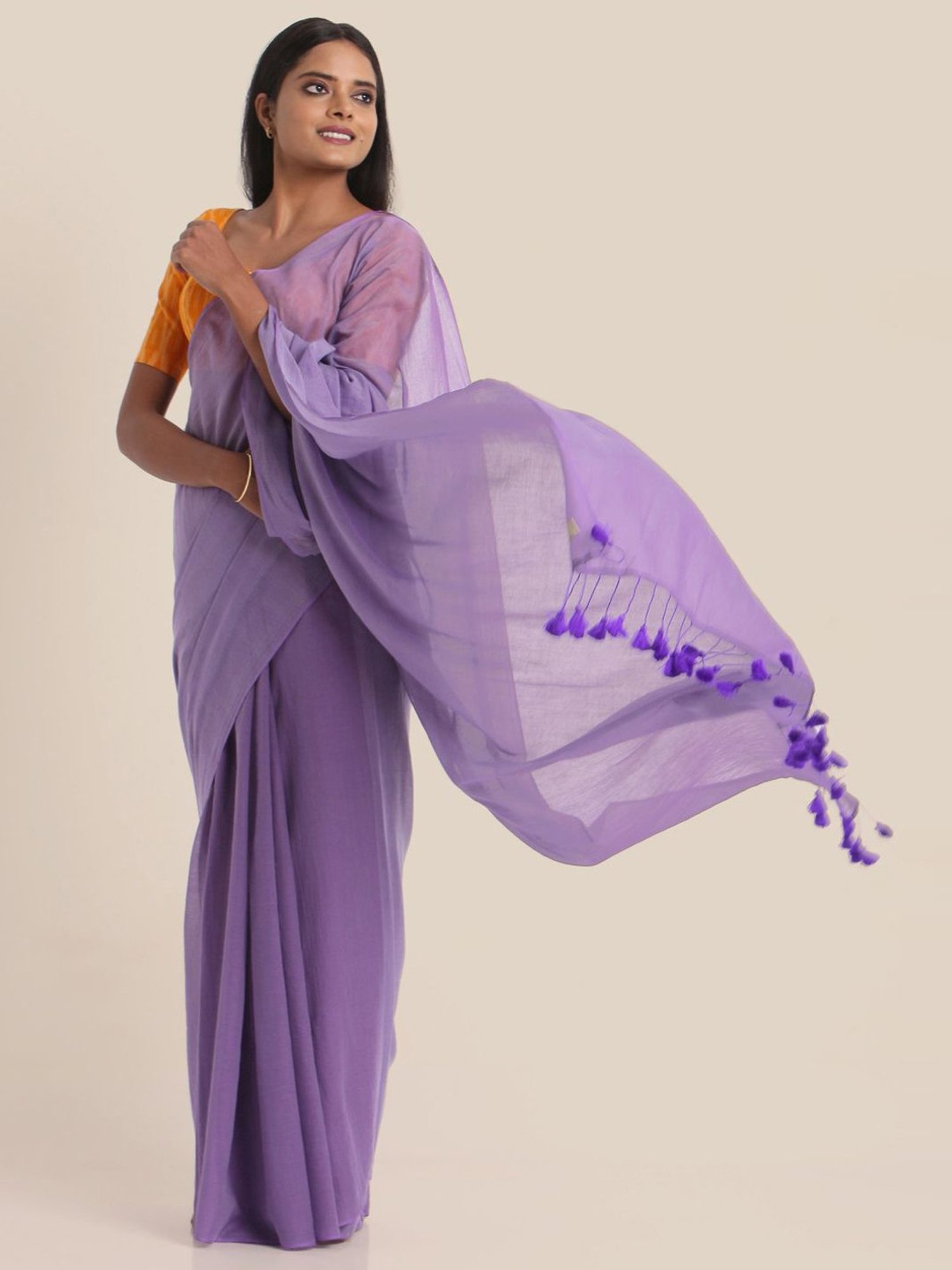 Leila Cotton Saree Purple (KV/V1) – Aura Studio India