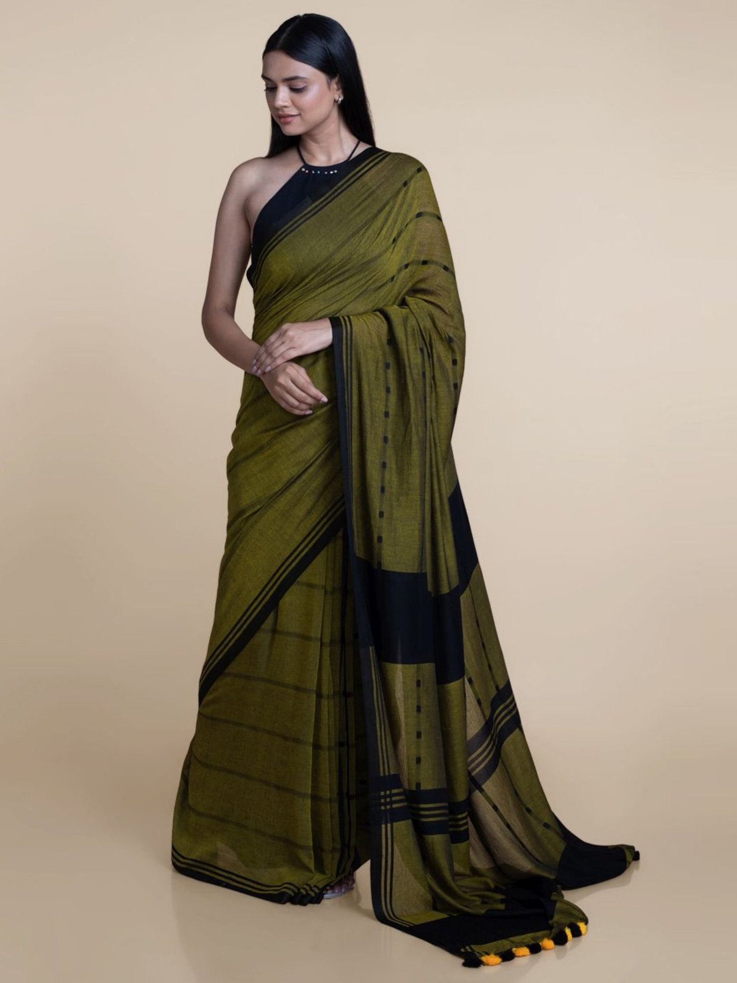 Buy Mul Modal Olive Green Red Saree - Leaf of Faith – Resham Suti