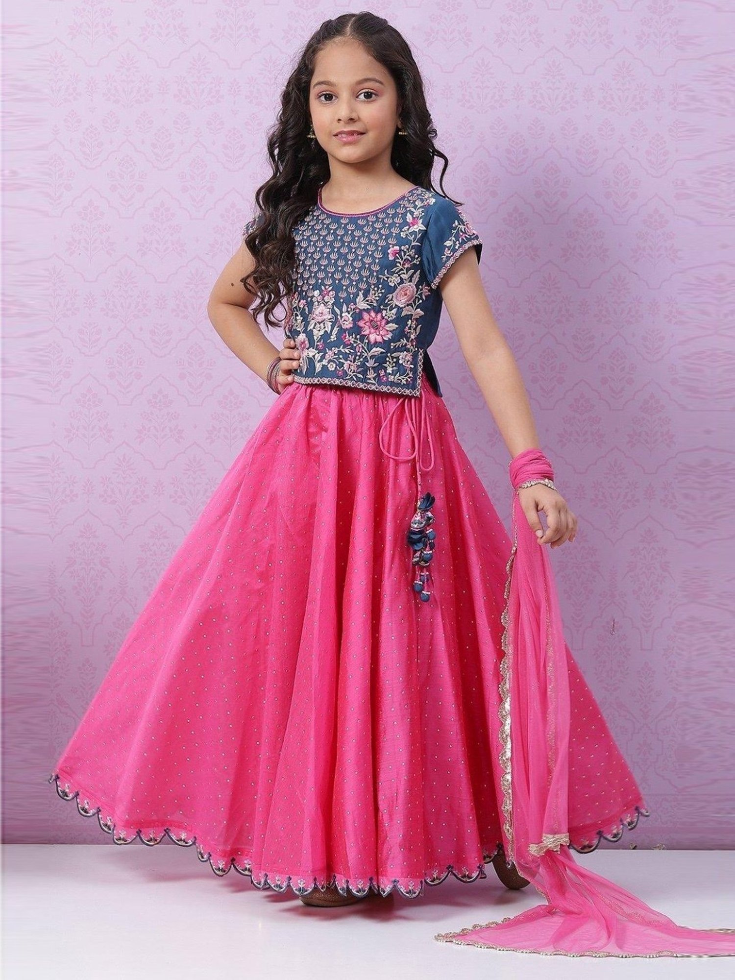 Buy Biba Kids Blue Pink Embroidered Lehenga Cholis for Girls Clothing Online Tata CLiQ