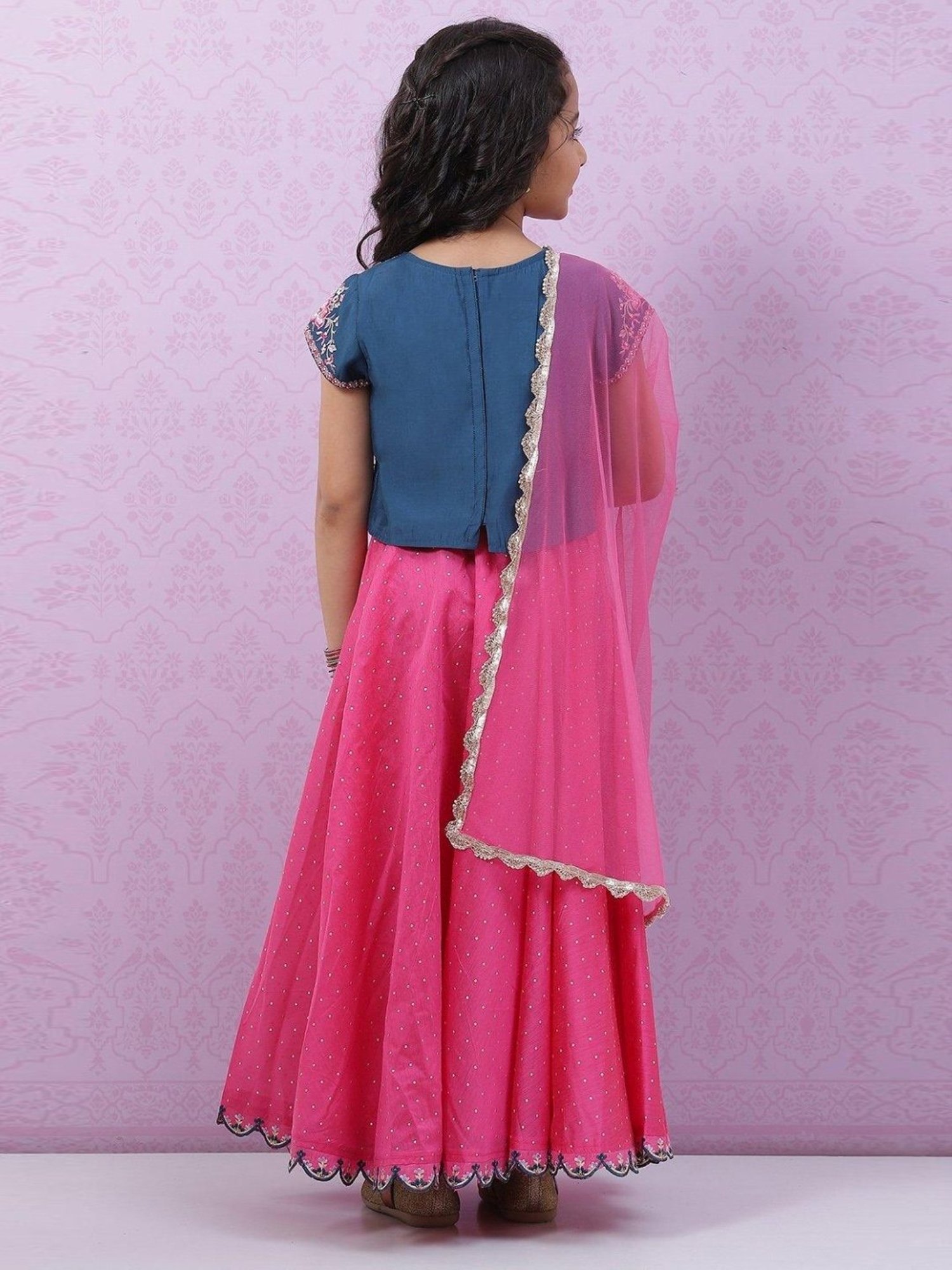 Biba Girls Turquoise Blue & Peach-Coloured Floral Ready to Wear Lehenga  Choli with Dupatta - Absolutely Desi