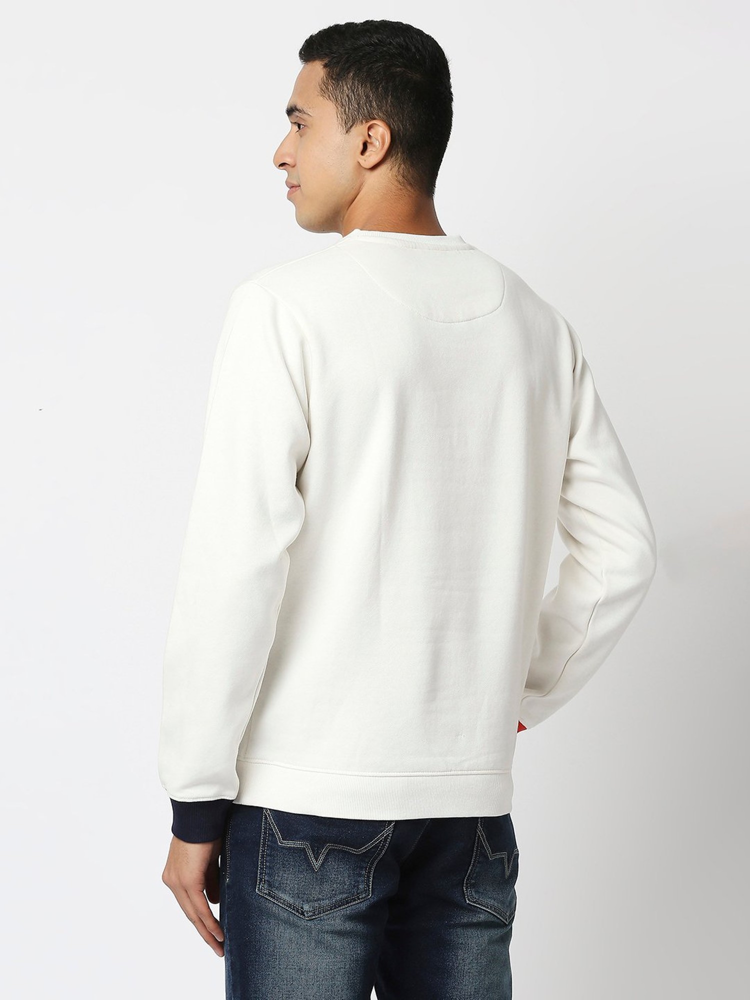 CLiQ Off Men\'s Tata Jeans Pepe Round White for @ Online Neck Buy Full Sleeves Sweatshirt