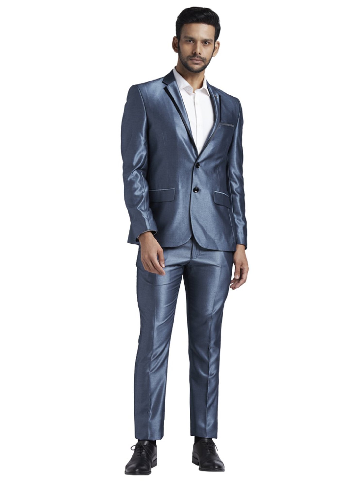 Louis Philippe Navy Slim Fit Texture Three Piece Suit