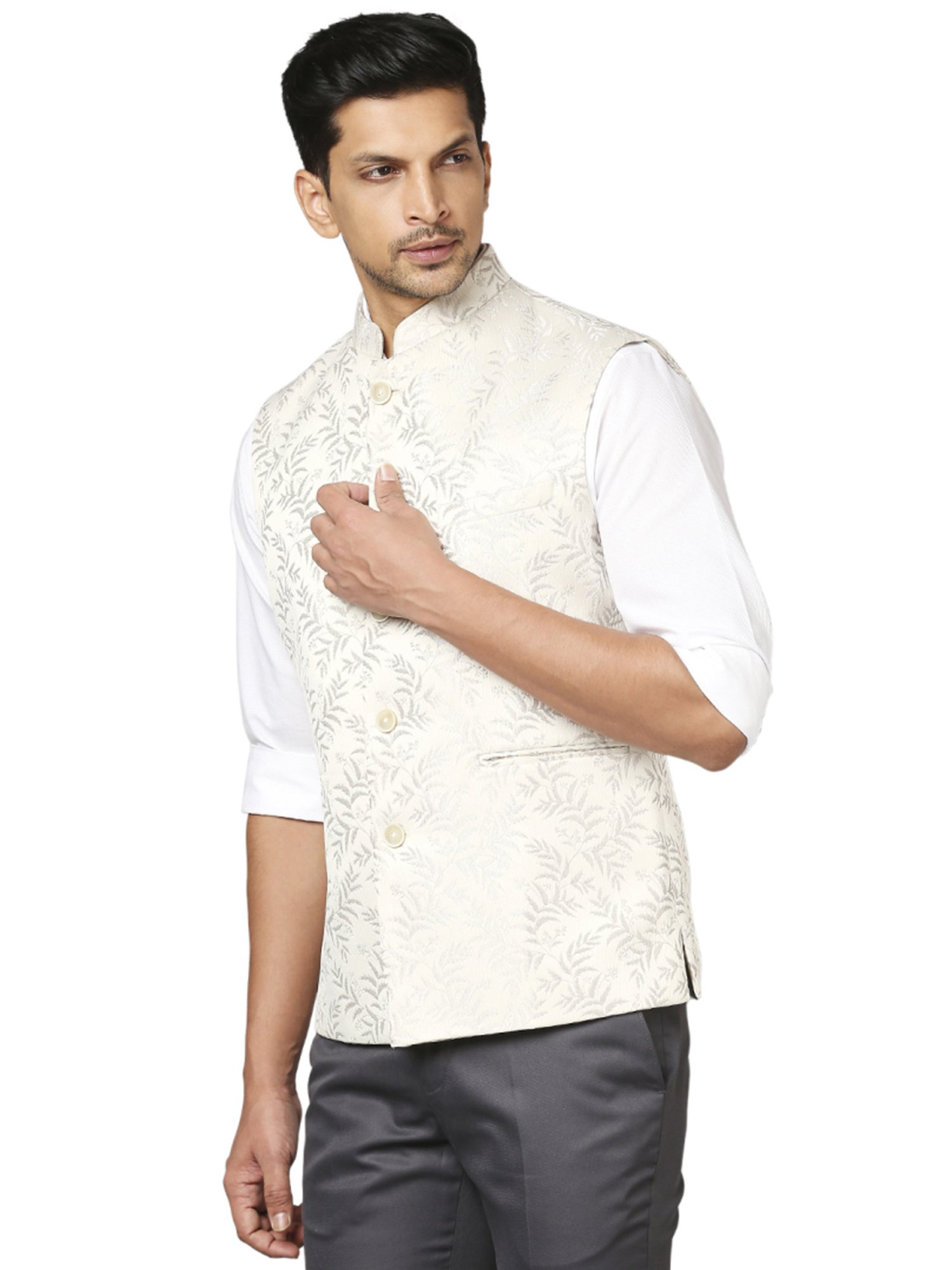 Buy Raymond Beige Regular Fit Self Pattern Nehru Jacket for Mens Online @  Tata CLiQ