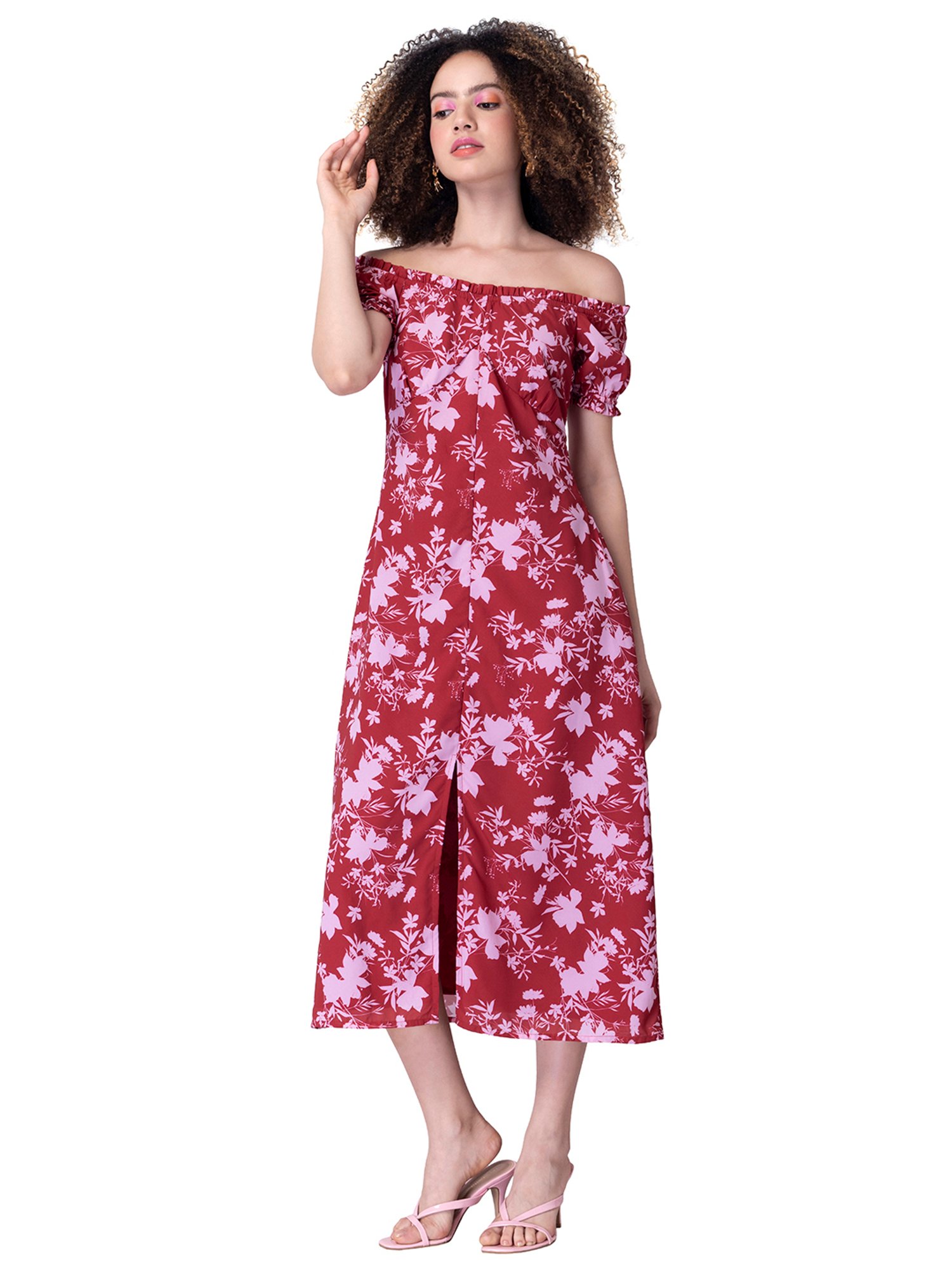 Buy FabAlley Red Floral High Slit Maxi Dress for Women's Online @ Tata CLiQ