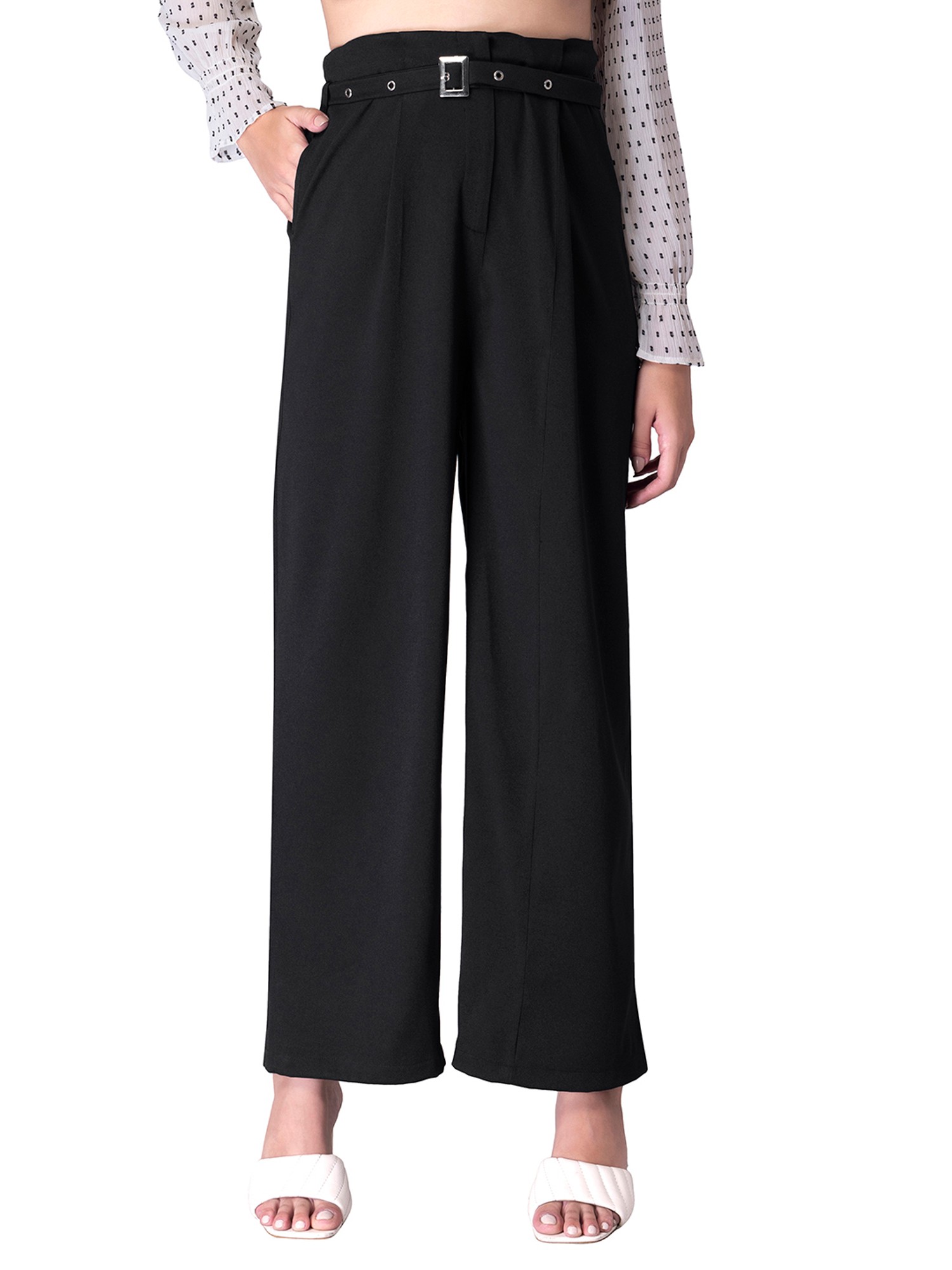 Black Belted Trousers  New Look