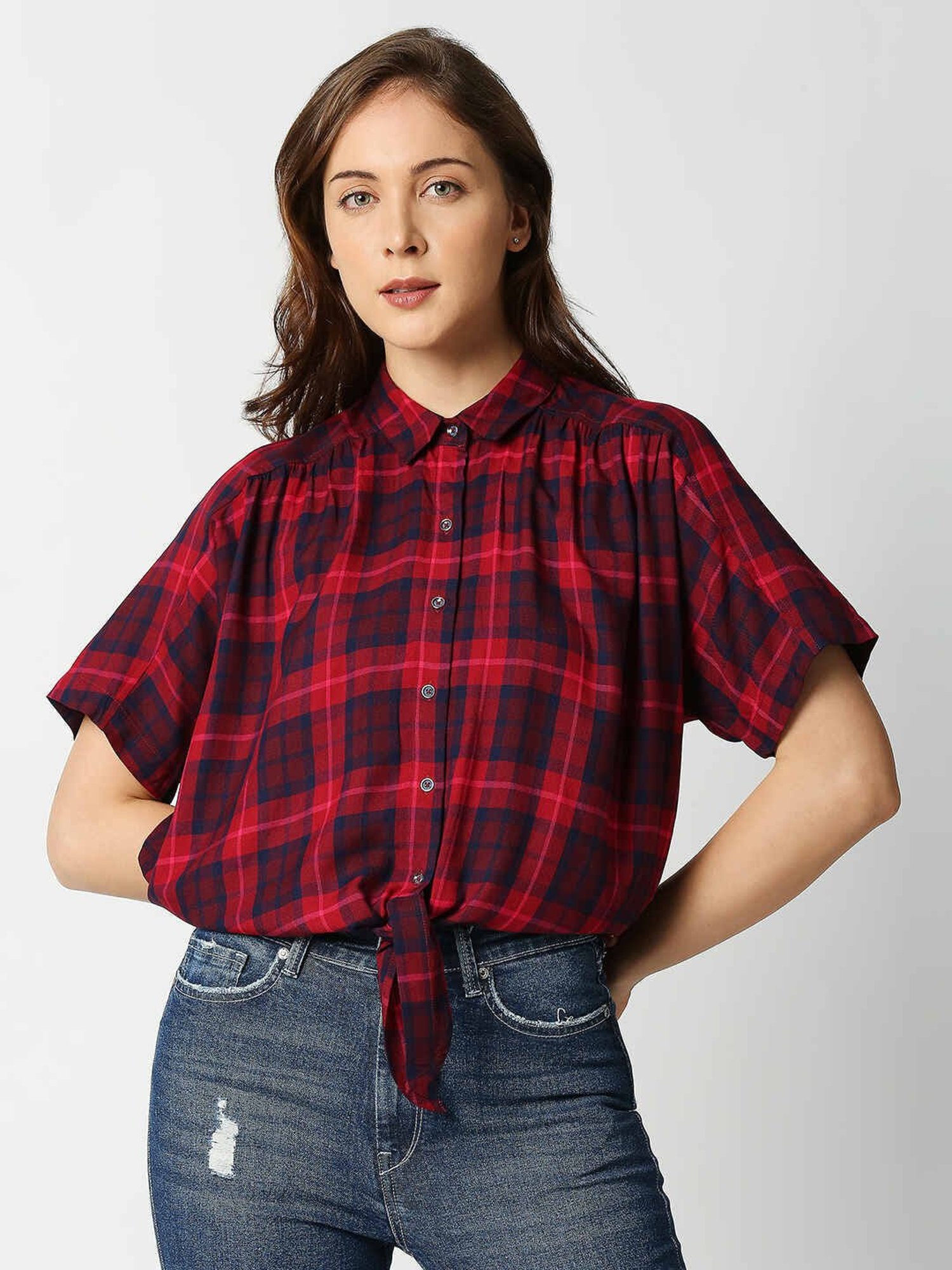 Pepe Jeans Women Checkered Casual Red Shirt - Buy Pepe Jeans Women