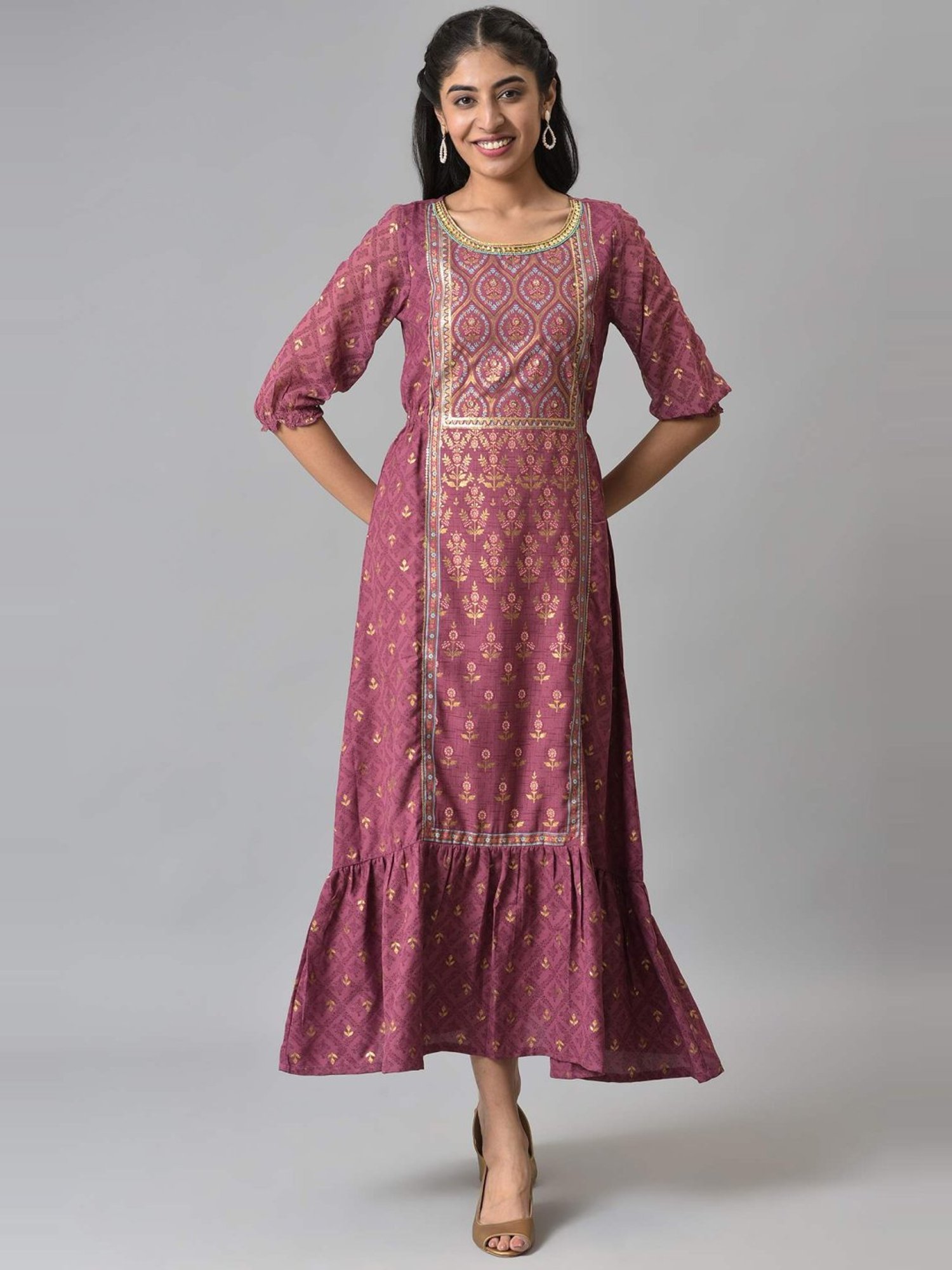 YU by Pantaloons Pink Embroidered A-Line Dress