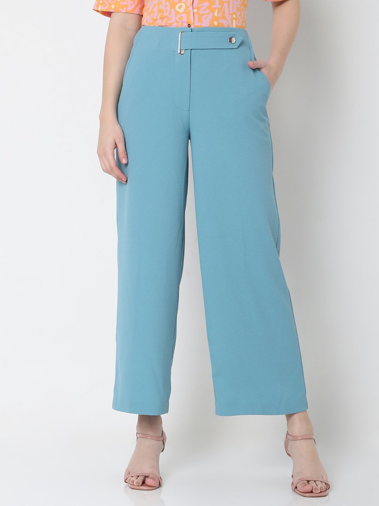 Buy WISHFUL By W Women Blue Loose Fit Solid Parallel Trousers - Trousers  for Women 2159264 | Myntra