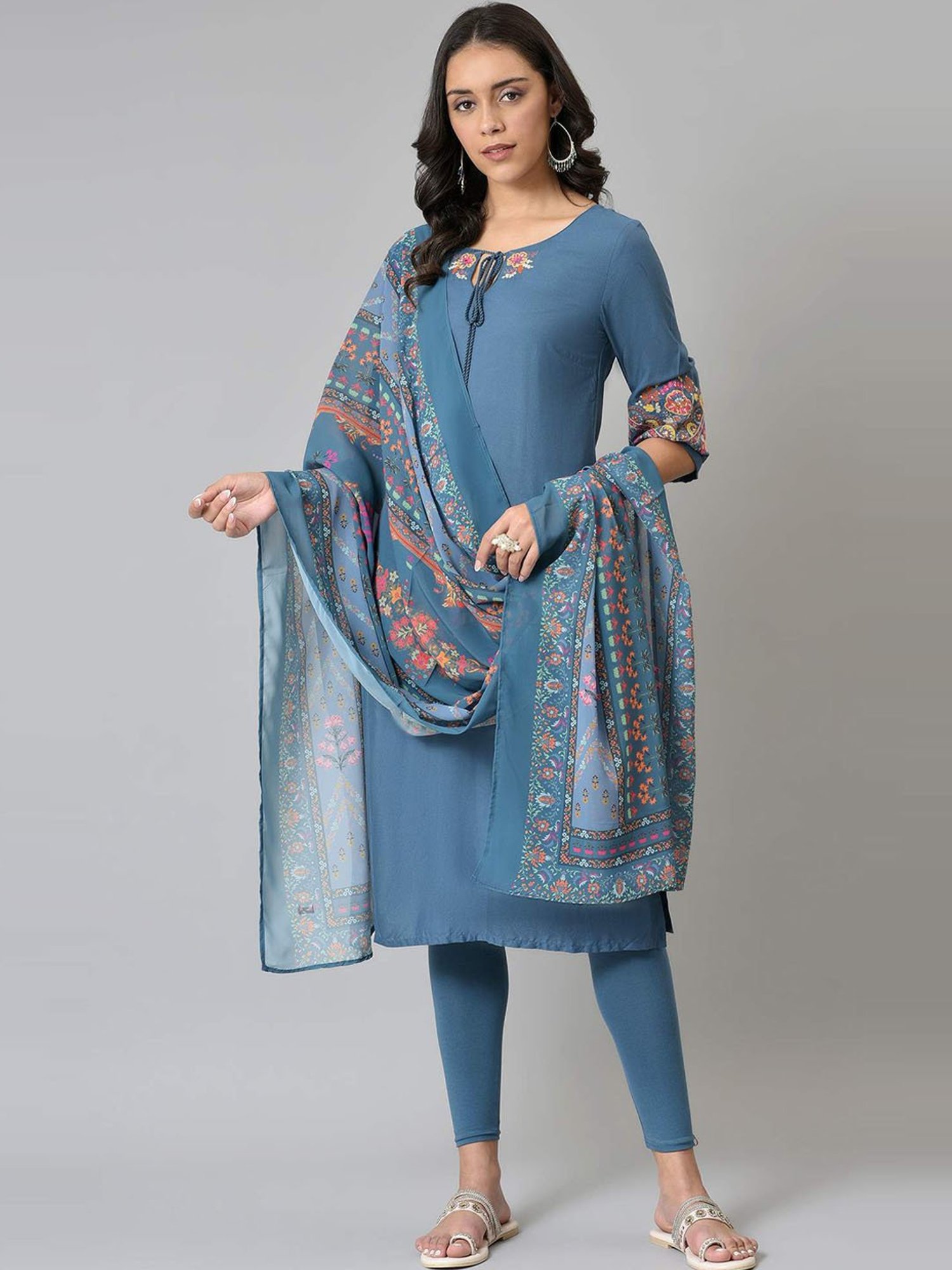 Kurti With Palazzo and Frills Dupatta Set for Women-SKSWKPD001 –  www.soosi.co.in