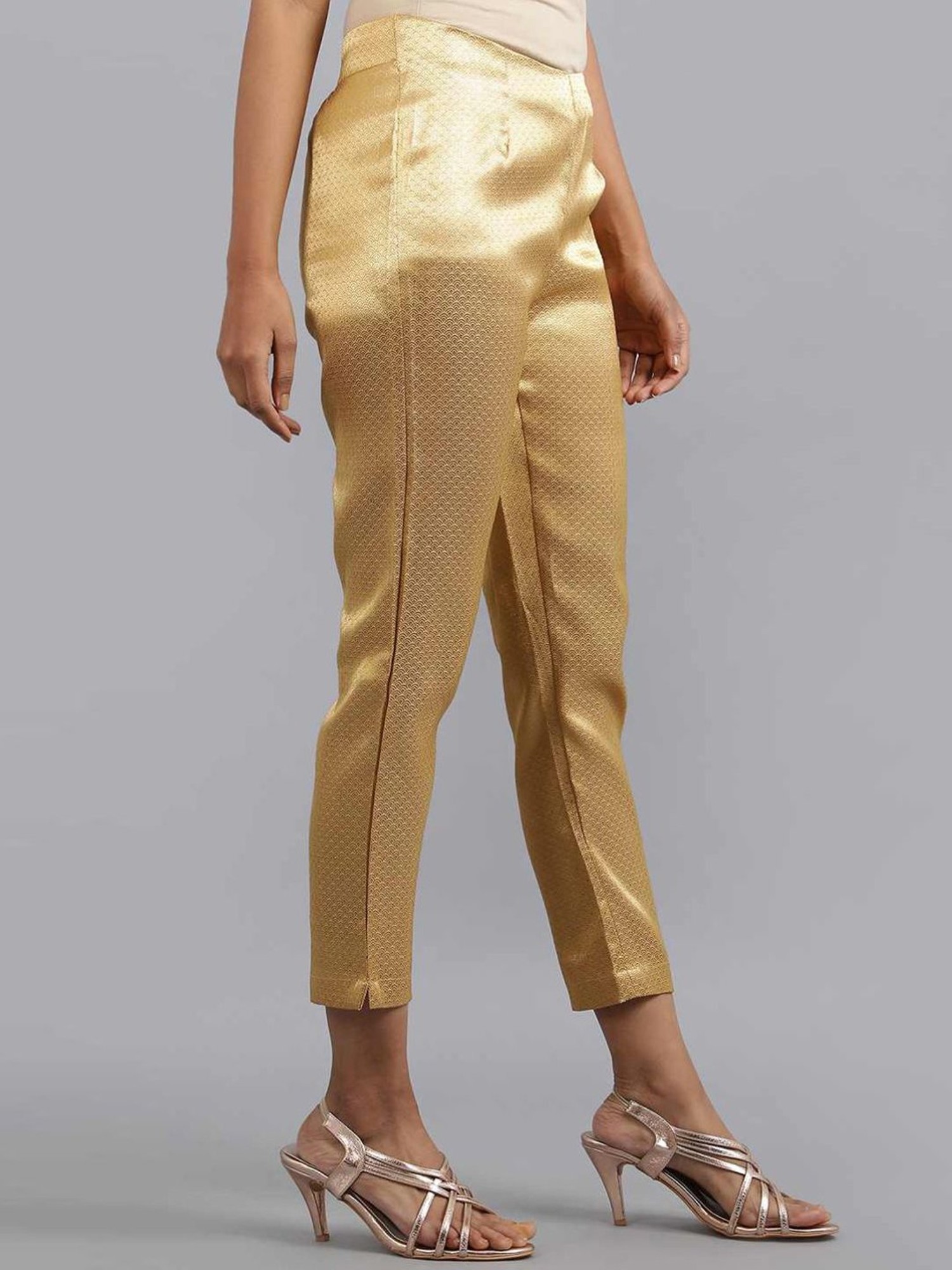 Buy Juniper Women Mustard & Golden Straight Fit Striped Cropped Cigarette  Trousers - Trousers for Women 7147641 | Myntra