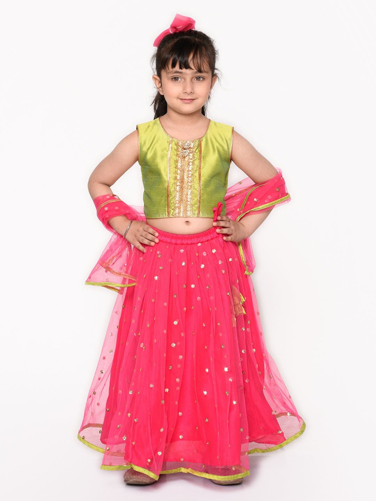 Pink lace choli and sequined lehenga with dupatta- Set Of Three by Saka  Designs | The Secret Label