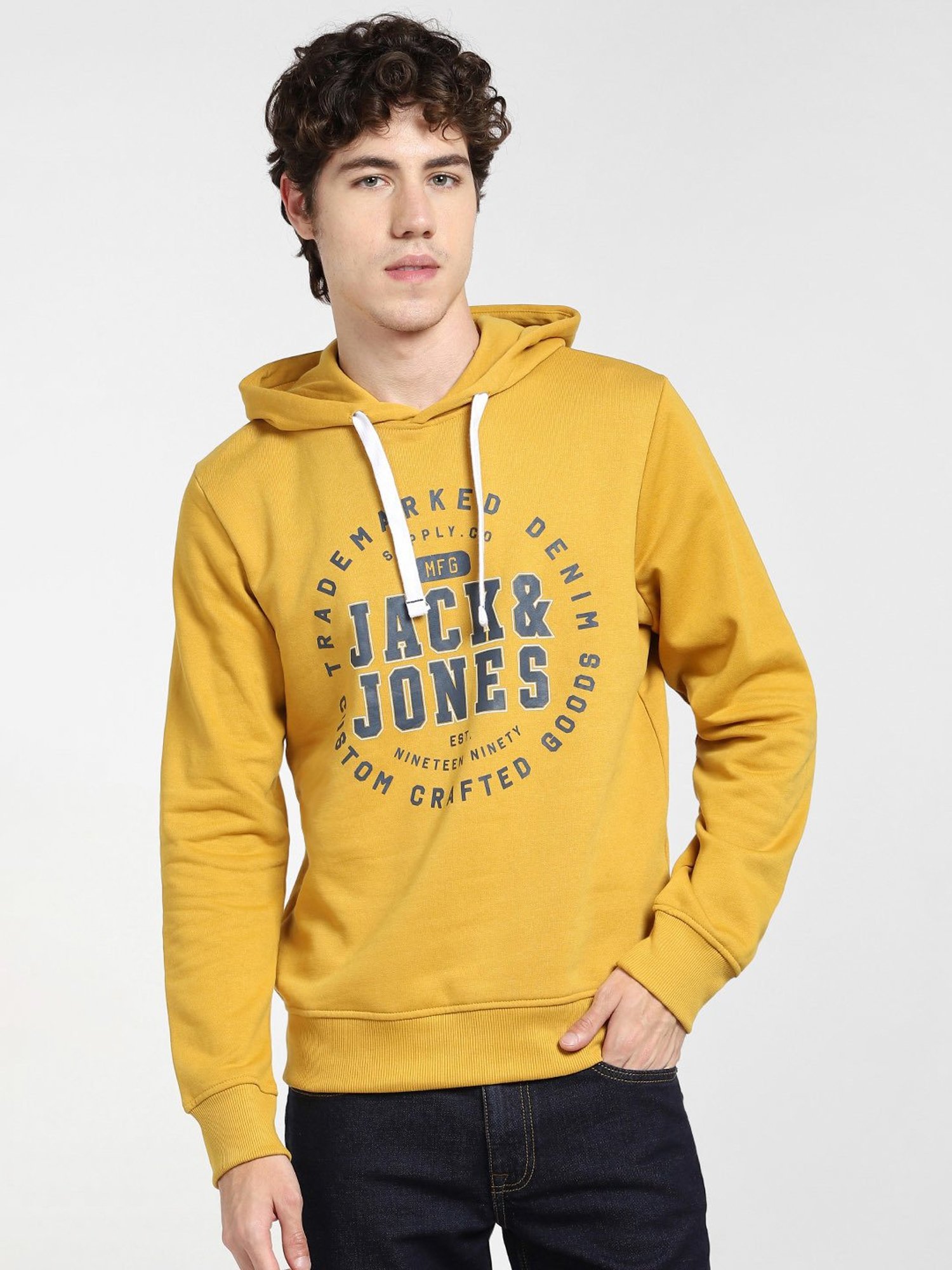 Buy Jack Jones Yellow Full Sleeves Hooded Sweatshirt for Men s Online Tata CLiQ