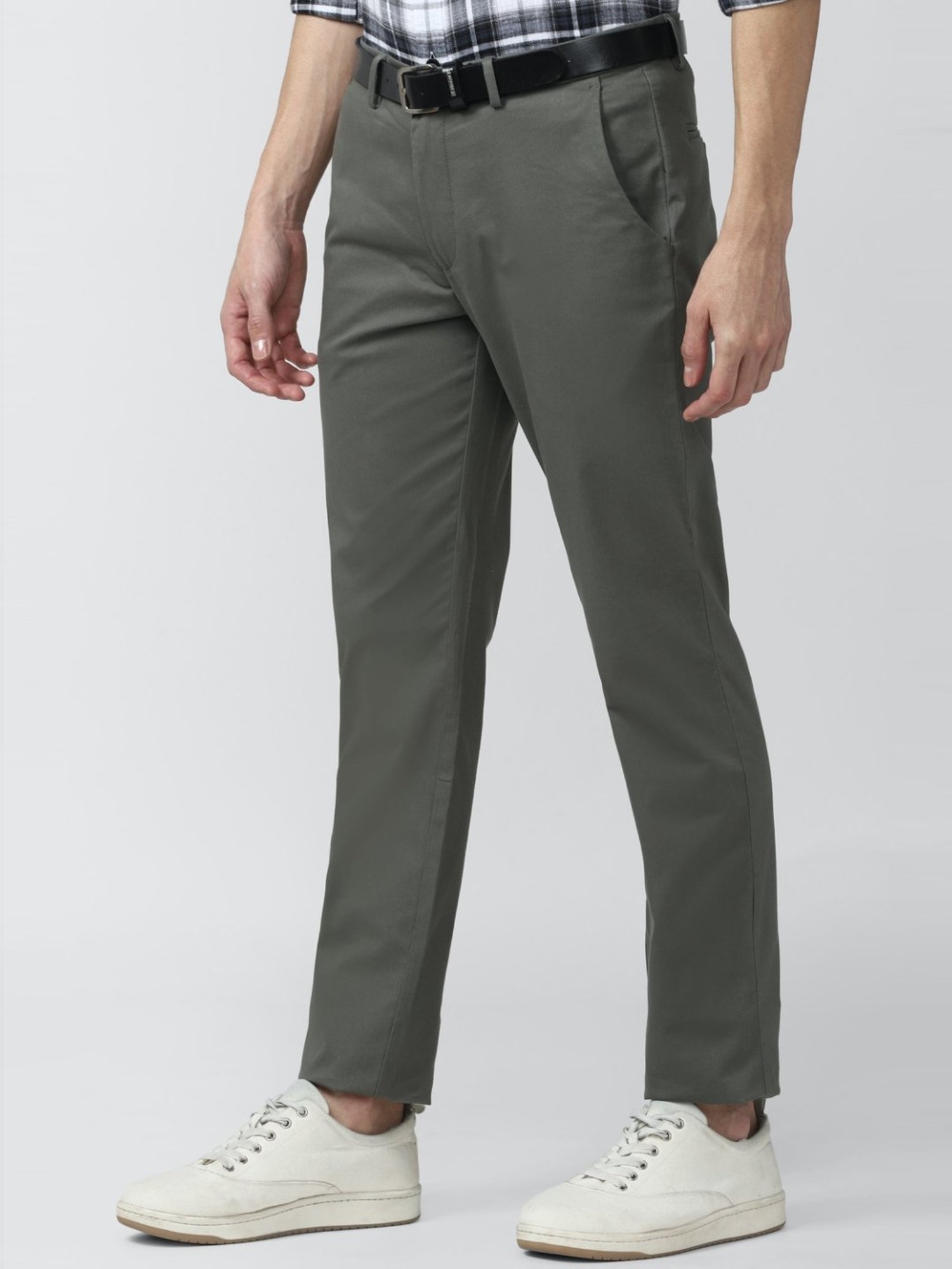 Buy Peter England Grey Cotton Slim Fit Trousers for Mens Online @ Tata CLiQ