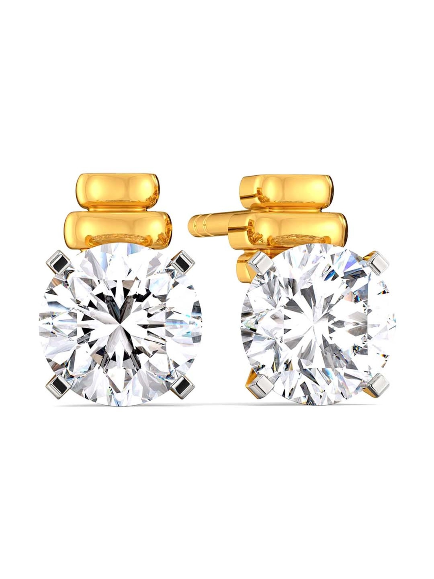 2 Carat Basic must have 4 prong Lab Grown Round Diamond Solitaire Stud  Earrings for Women Certified HI Color VS Clarity in 14K yellow Gold  with jewellery Gift Box  Gold coins  Euphoria Jewellery
