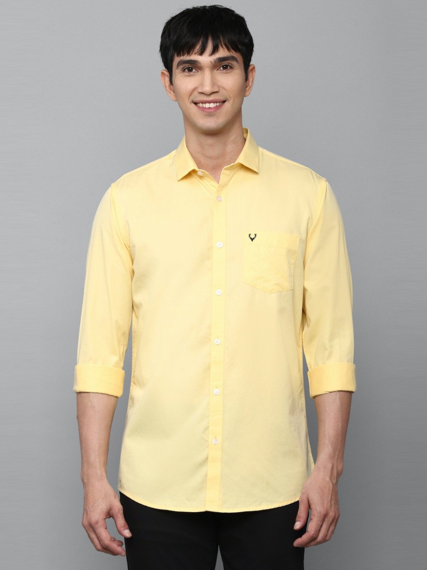 Buy Allen Solly Yellow Cotton Slim Fit Shirts for Mens Online