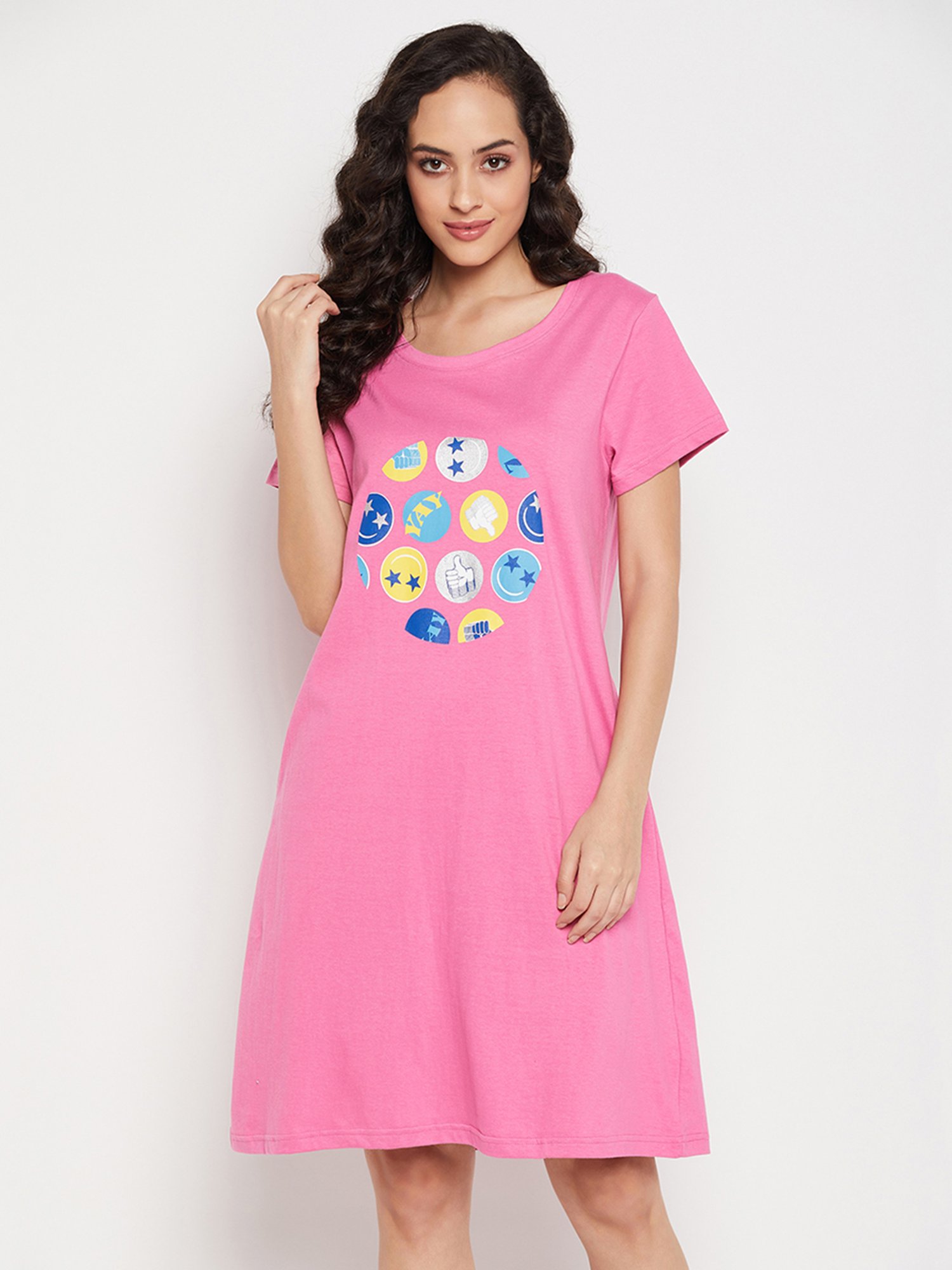 マークアンドロナ　Well out JQ Dress ピンクMサイズ Buy Clovia Pink Printed Night Dress for Women's Online @ Tata CLiQ