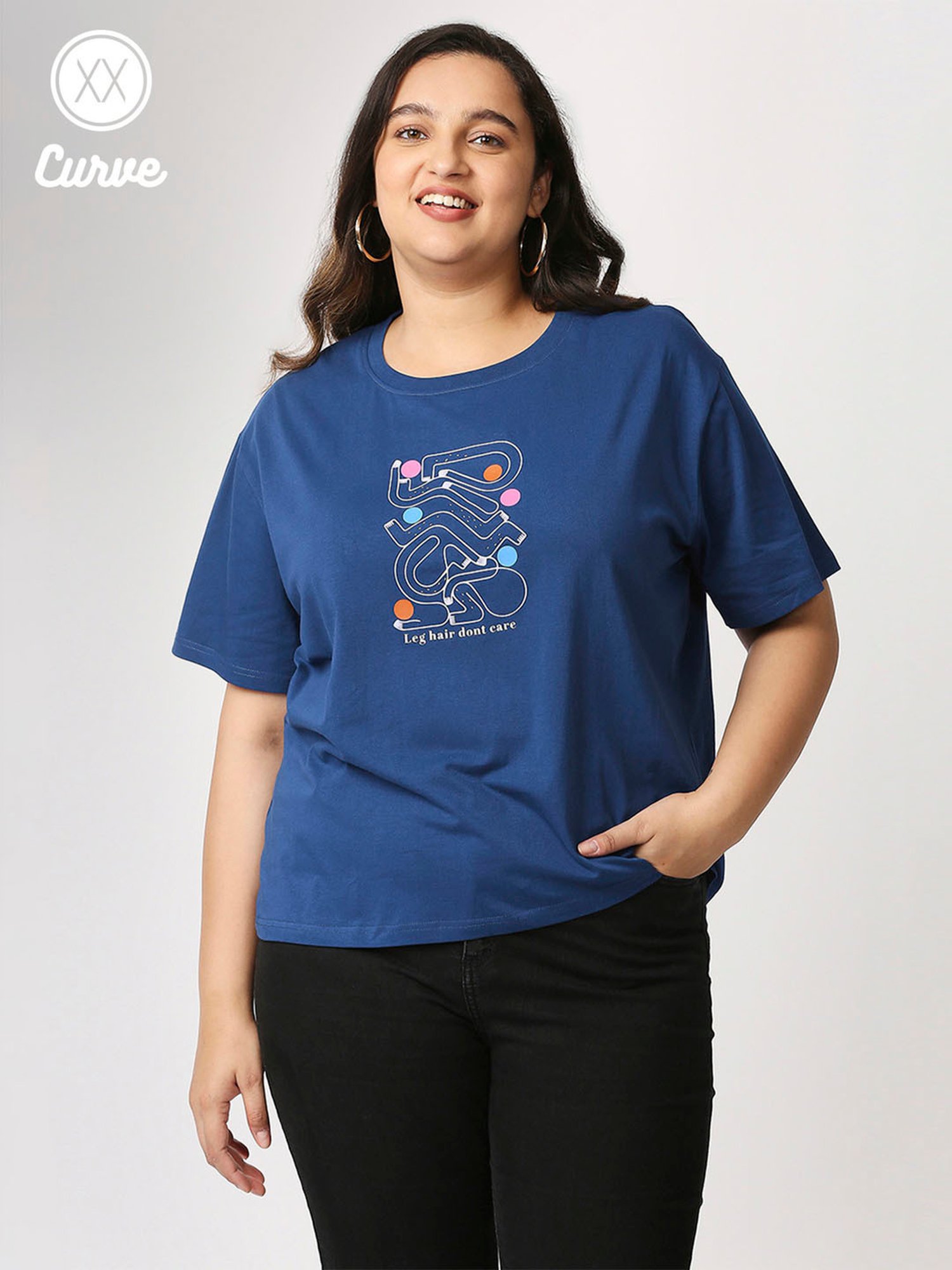 Womens Yours Curve Printed T-Shirt - Blue