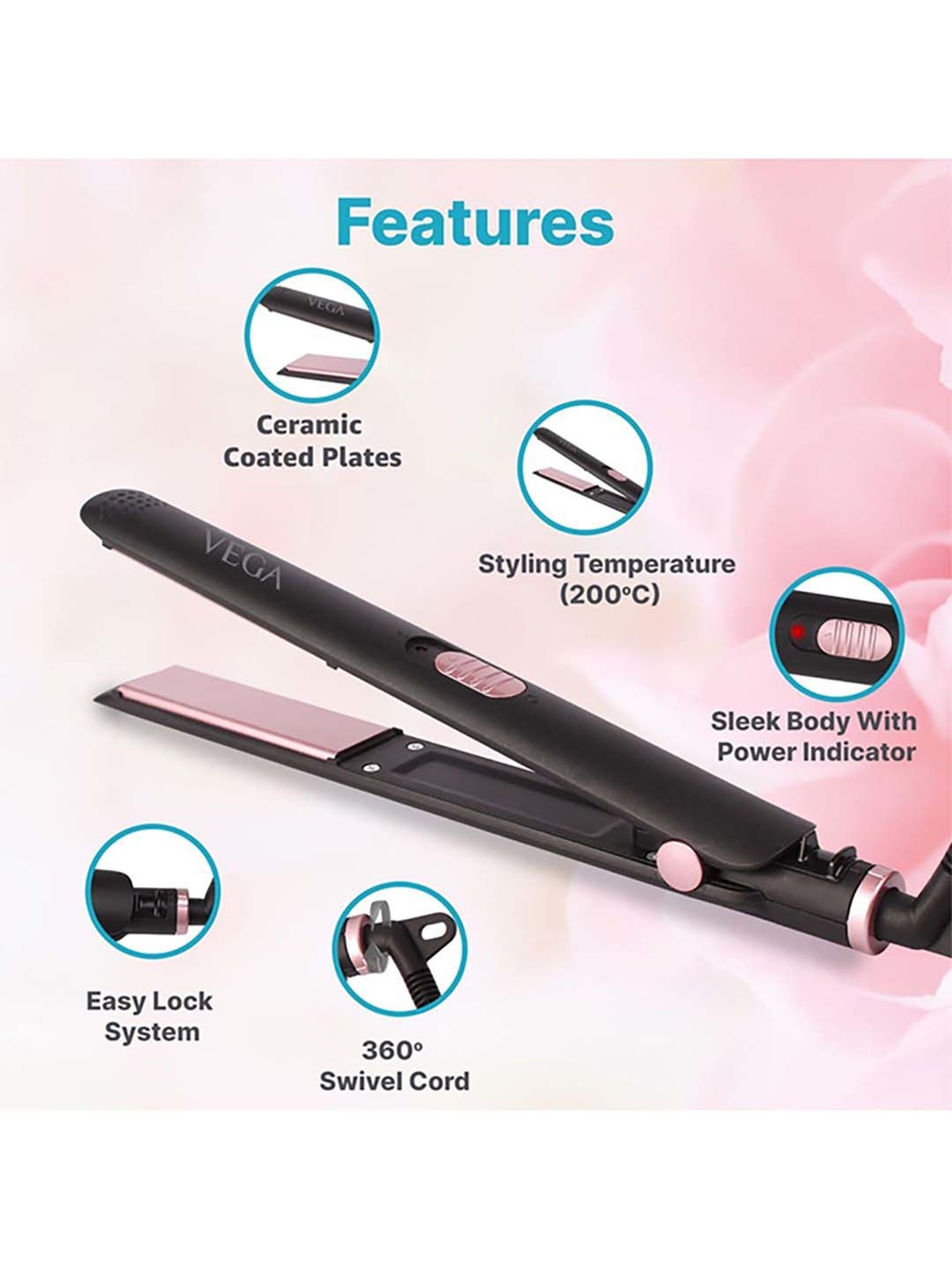 VEGA Adore Hair Straightener with Ceramic Coated Plates  Quick Heat up  Vega  Hair Straightener for Women at Low Price  Dealclearcom