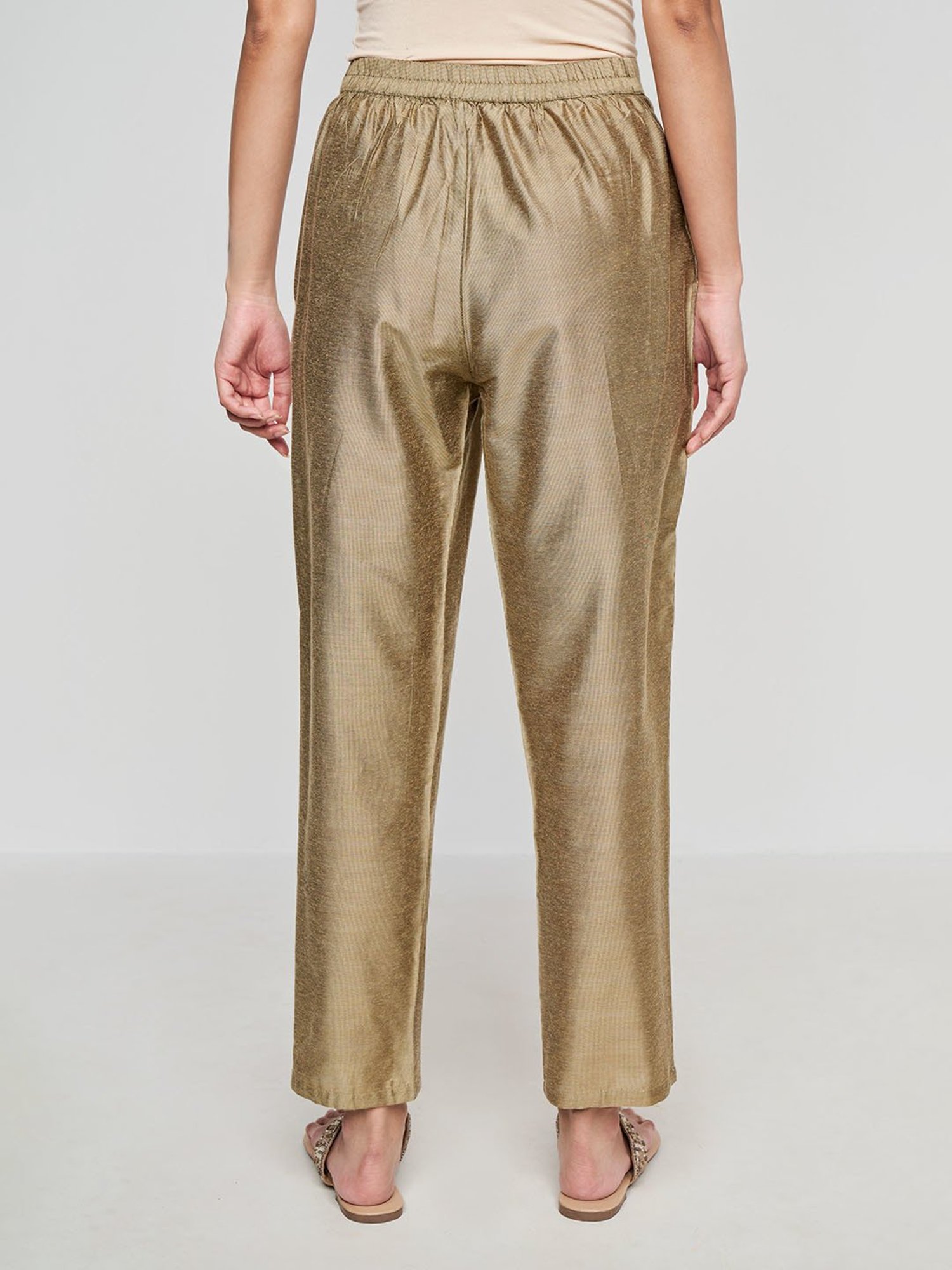 Buy Online Gold Metallic Cotton Pants for Women  Girls at Best Prices in  Biba IndiaBOTTOMW16492AW2