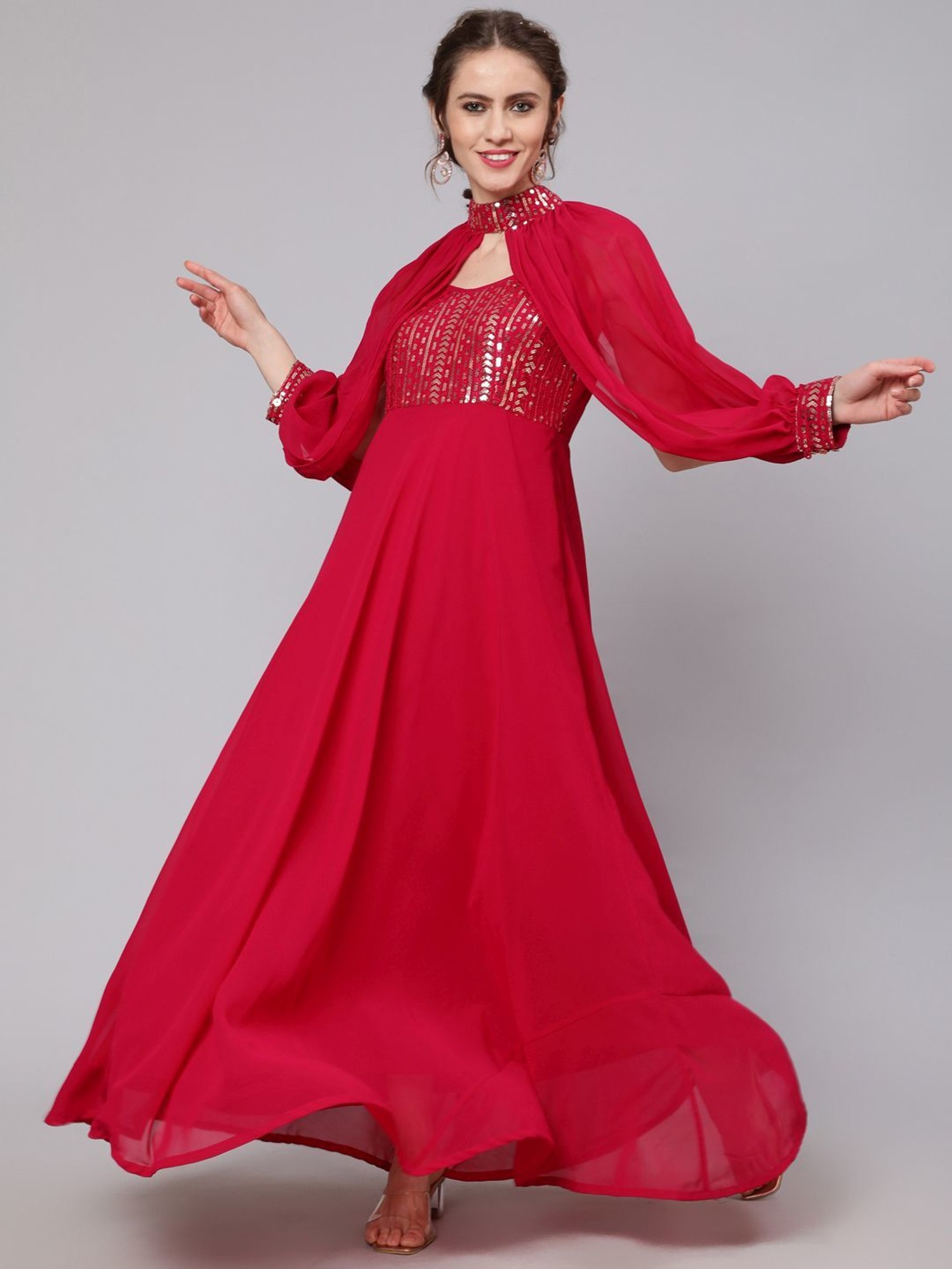 Women High Neck Wine Red Sequins Evening Dress  OneSimpleGowncom