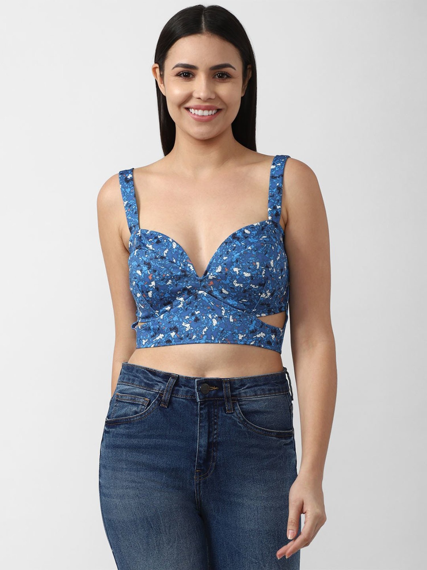 Buy Forever 21 Blue Printed Crop Top for Women Online @ Tata CLiQ