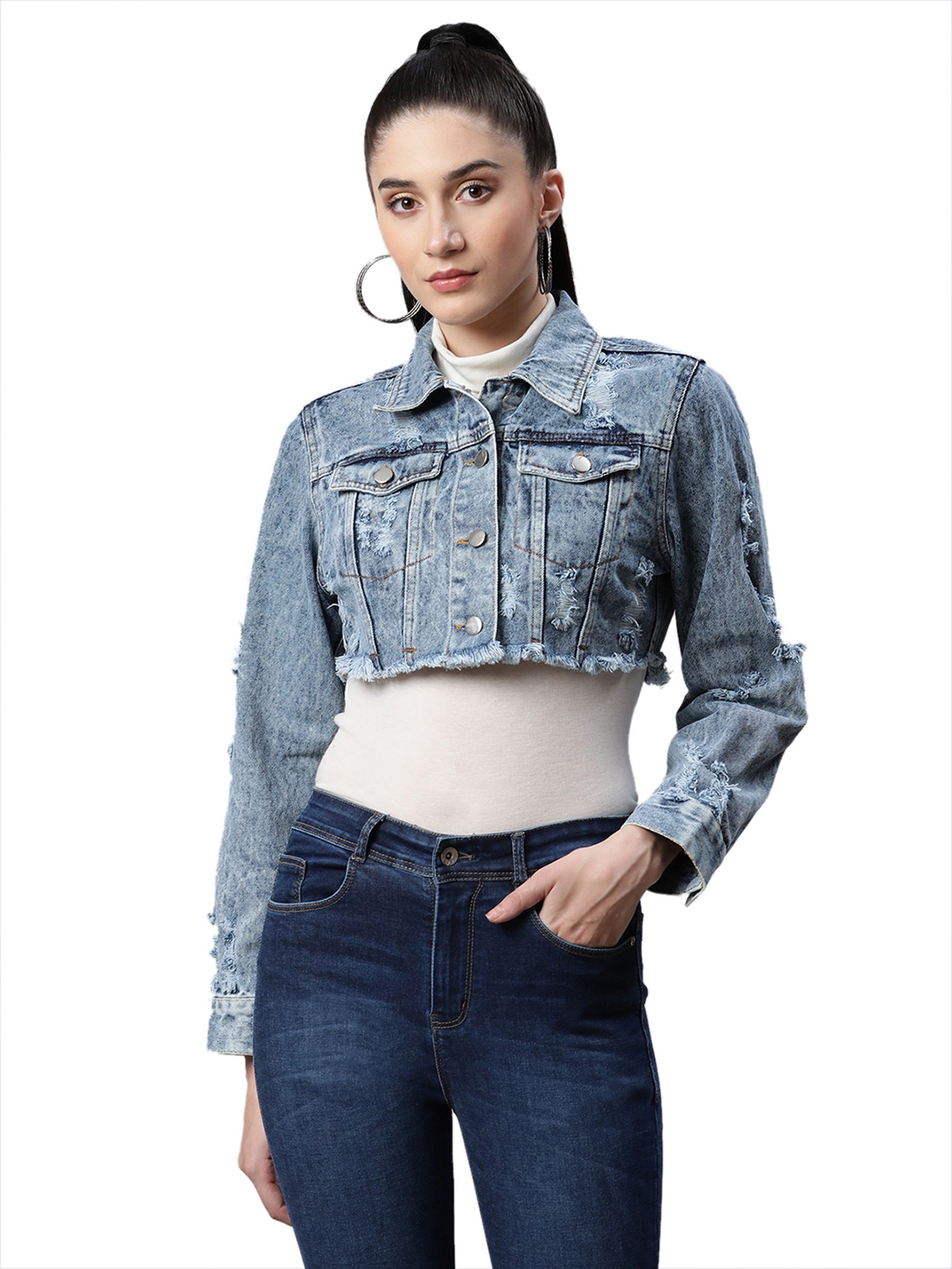 Unique Bargains Women's Short Sleeves Crop Casual Button Down Denim Jacket  - Walmart.com