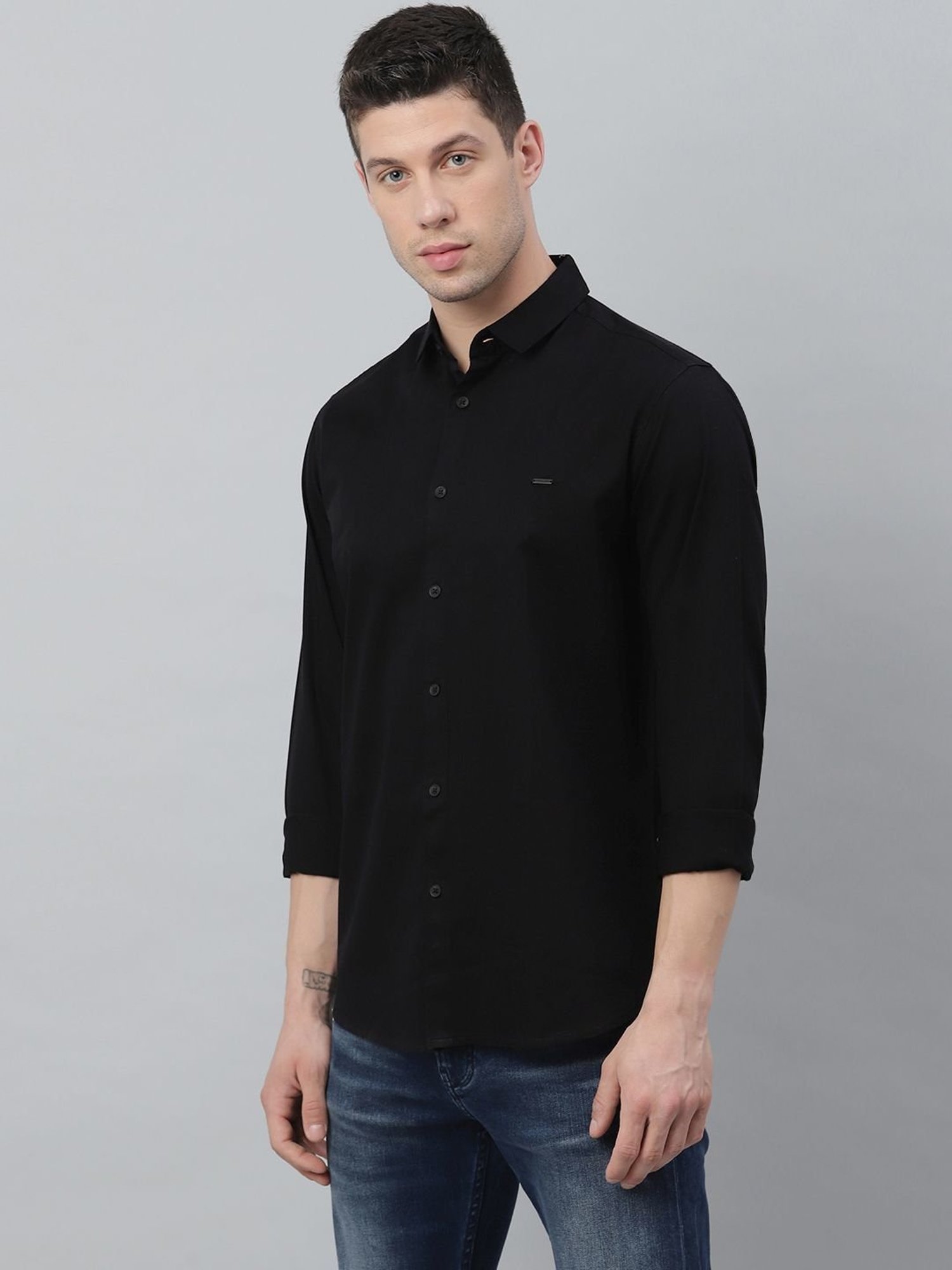 Buy Dennis Lingo Black Cotton Slim Fit Shirt for Mens Online