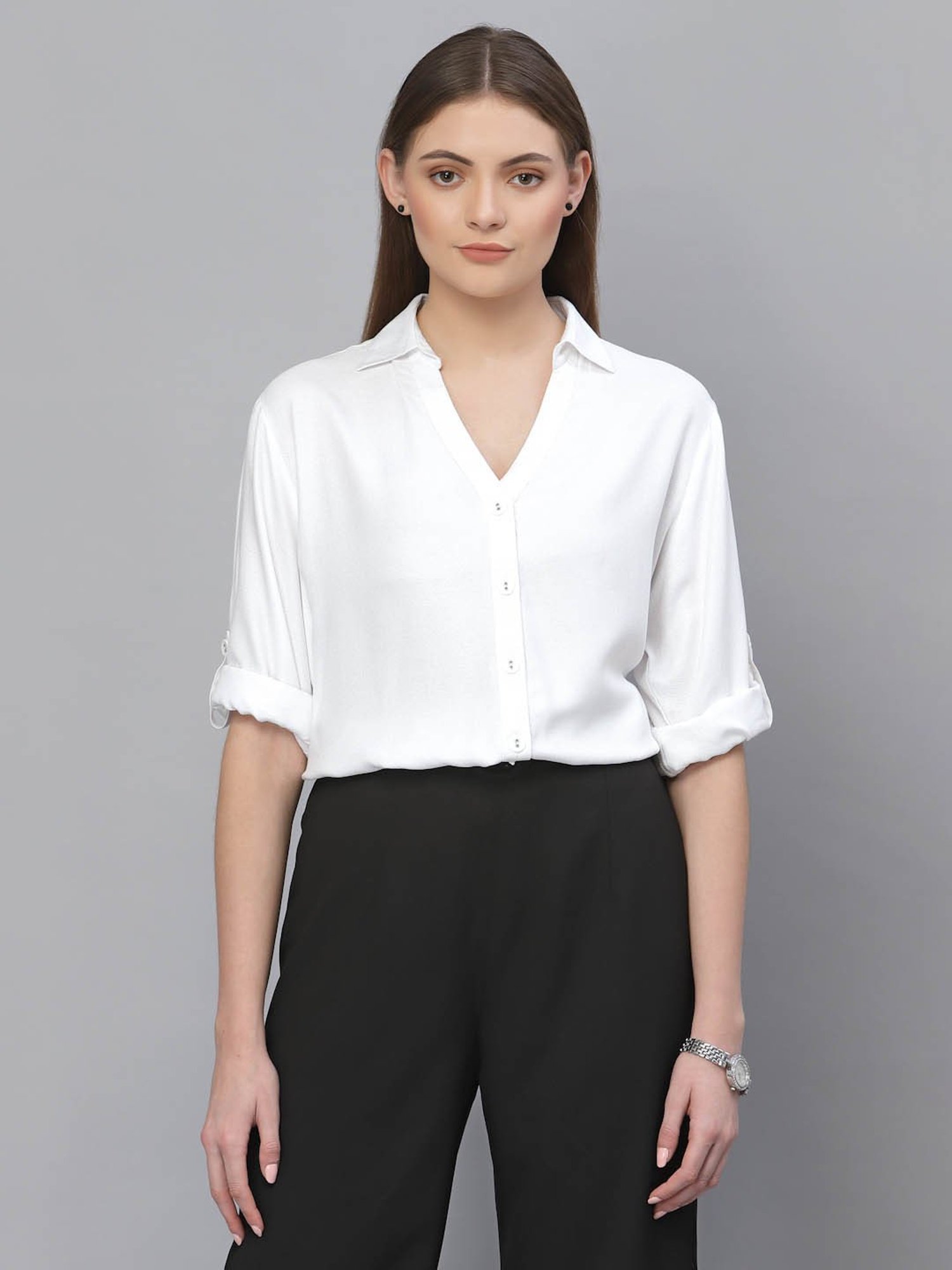 Buy Style Quotient Women Black and White Stripe Polyester Regular Semi  Formal Shirt online