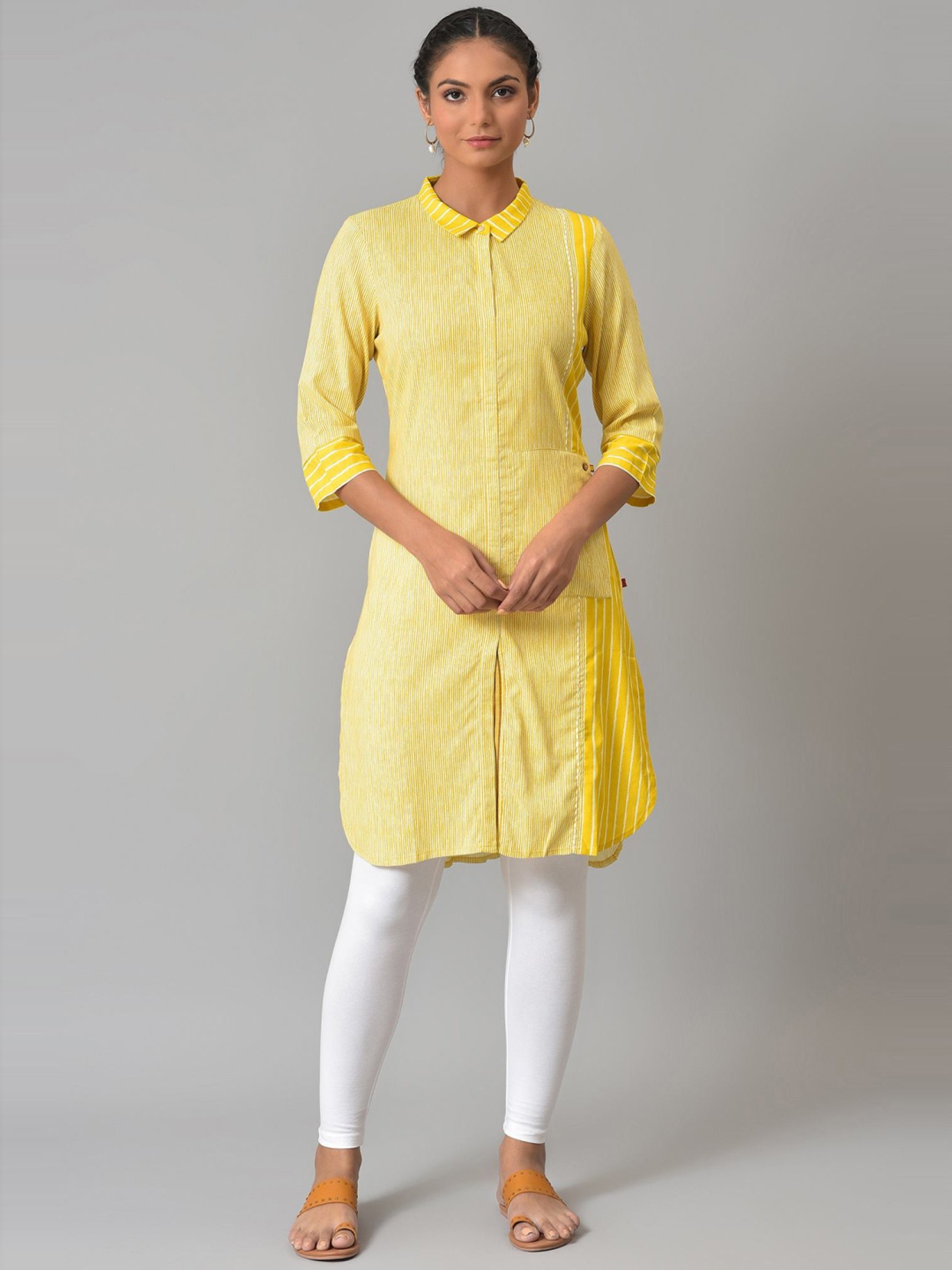 Buy W Yellow & White Striped Kurta Leggings set for Women Online @ Tata CLiQ