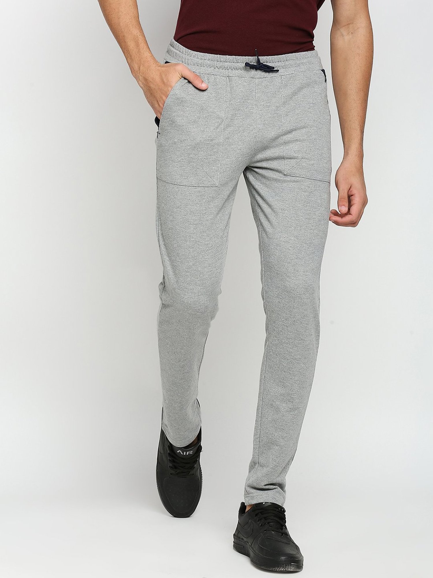 Ajile by Pantaloons Grey Melange Cotton Slim Fit Trackpants