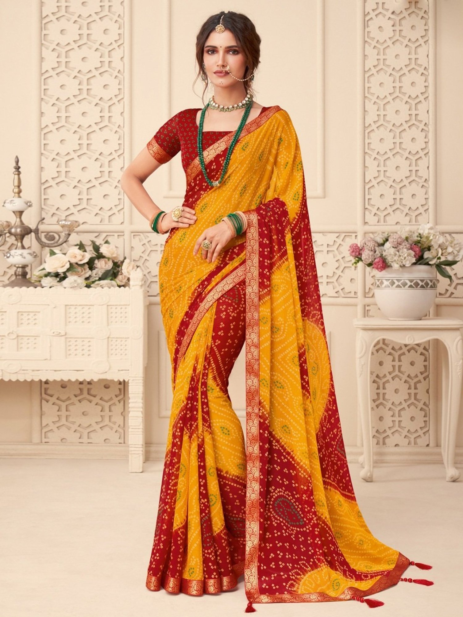 Buy Yellow Red Soft Cotton Saree Online – RODDUR