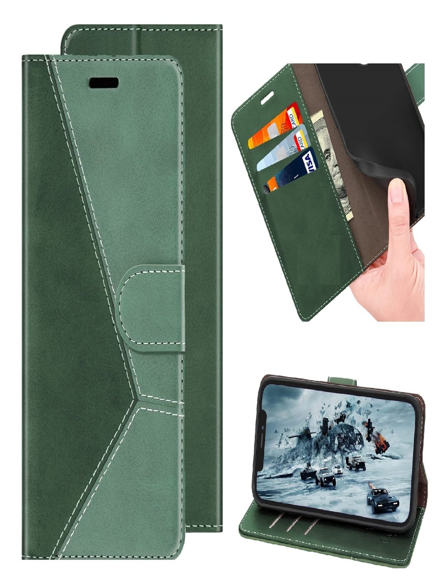 ClickCase Vintage Leather Wallet Case Flip Cover For iPhone 13 Pro Max  (Green)