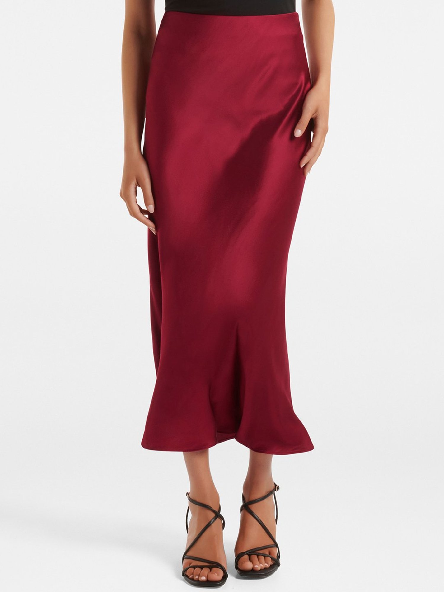 The Sarena Burgundy Skirt | Long Satin Skirt by Folkster