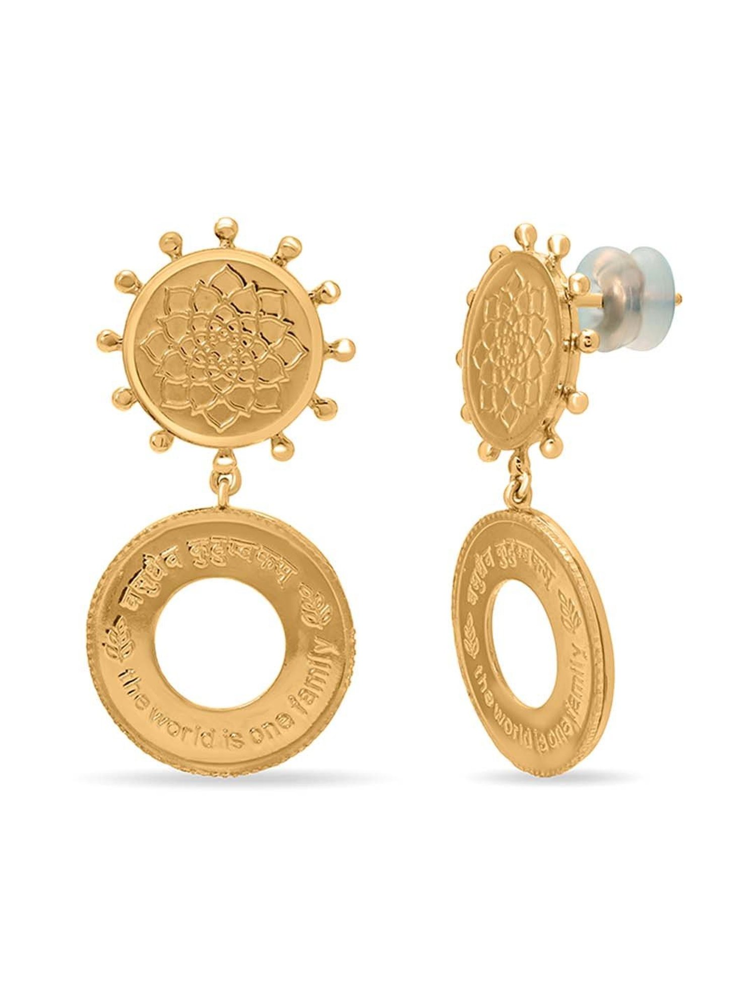 Gold tone pink stone Lakshmi coin Kerala style earrings dj41140   dreamjwell