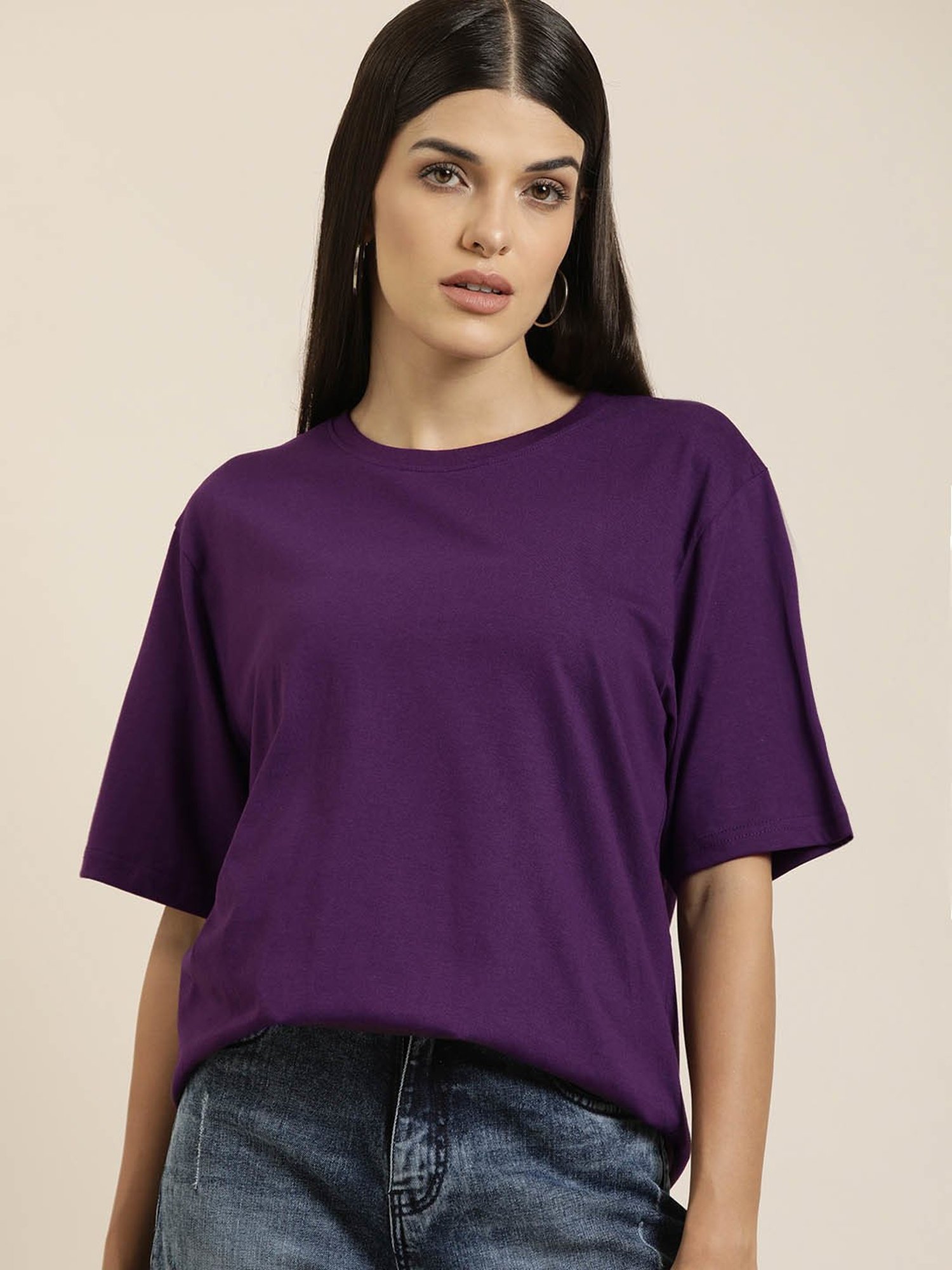 Buy Dillinger Purple Cotton Oversize T-Shirt for Women's Online