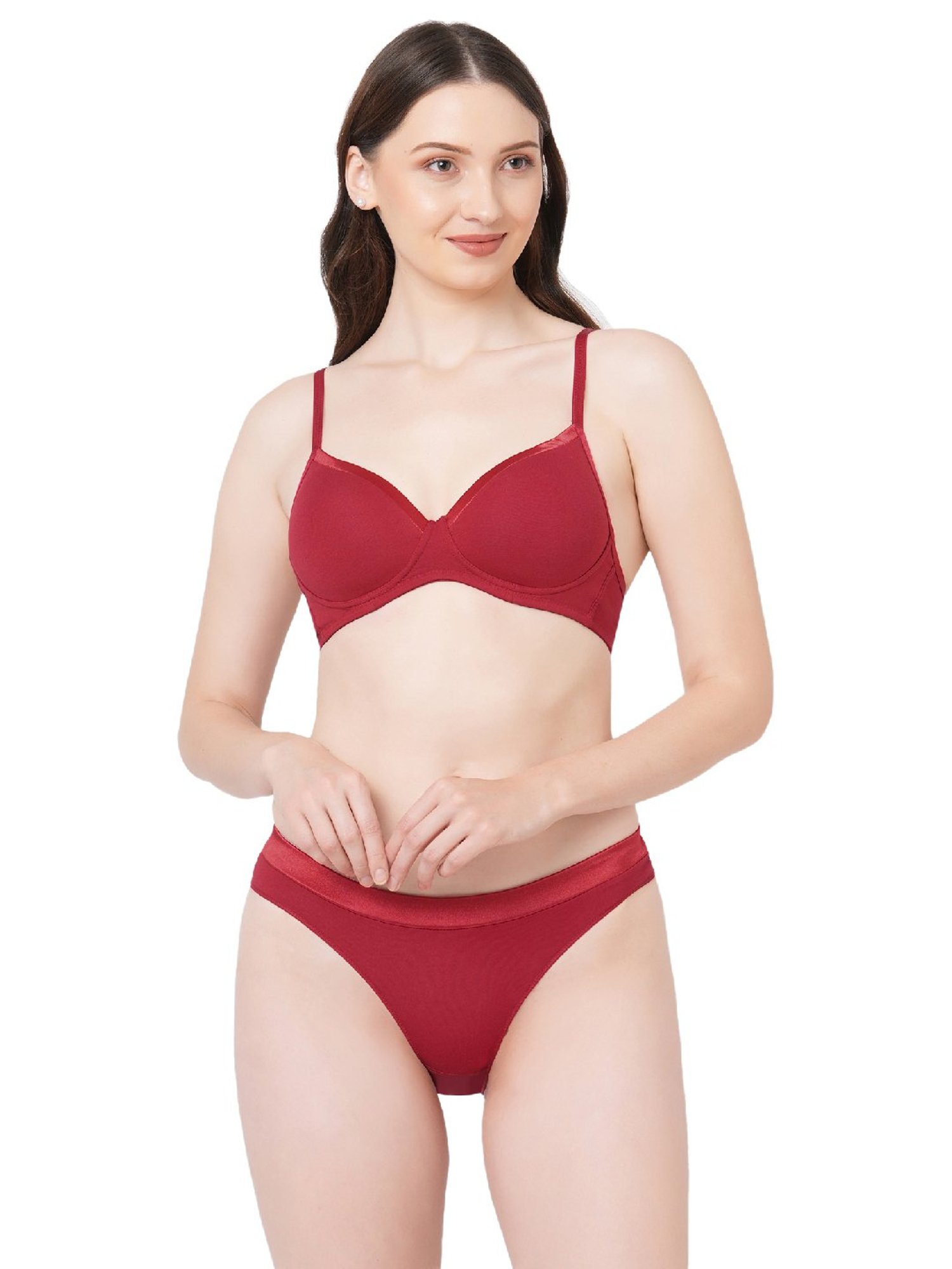 Buy Soie Red Padded Medium Coverage Bra & Panty Set for Women's