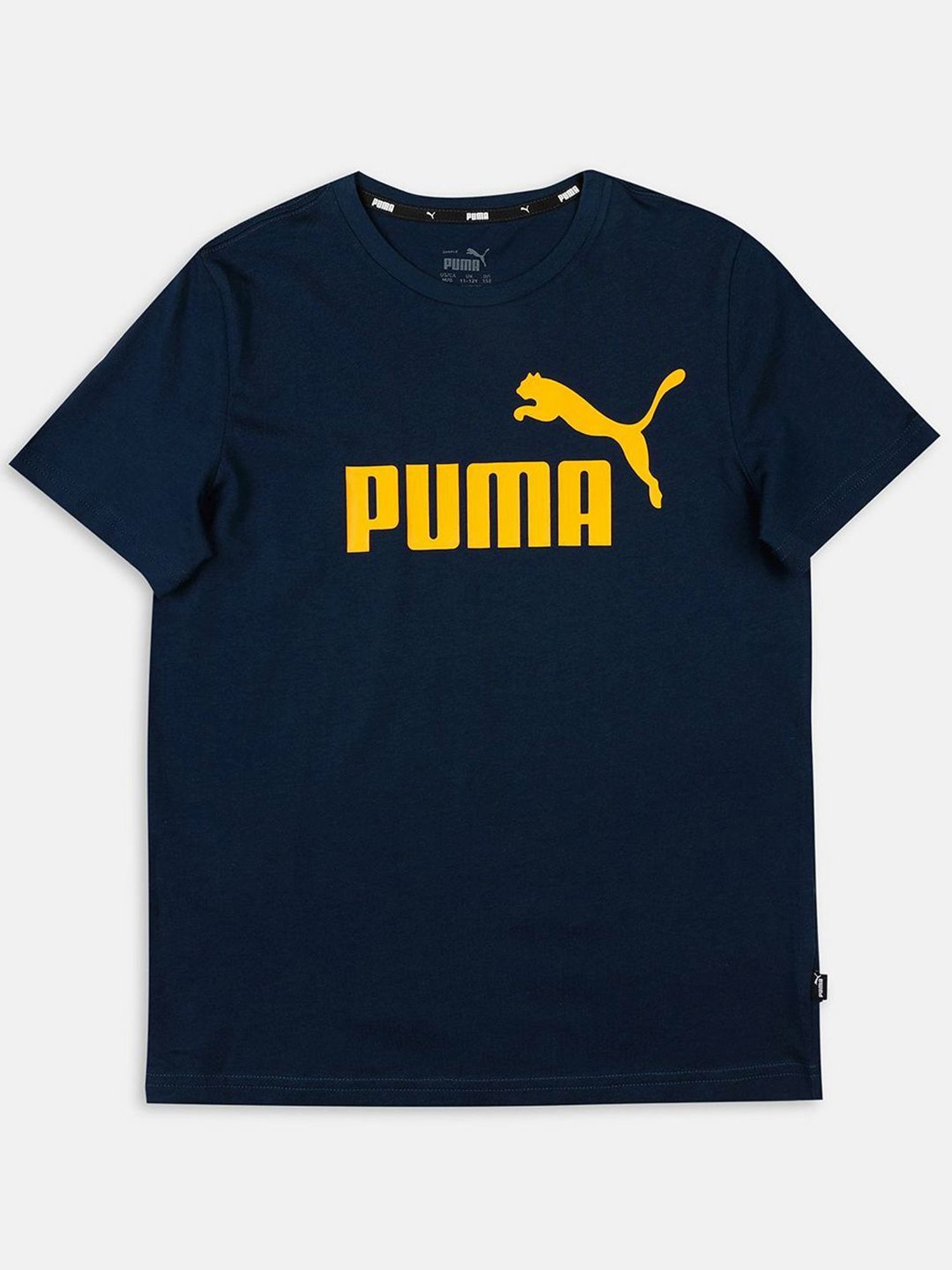 Puma Boys ESS Navy Yellow Cotton Logo T-Shirt