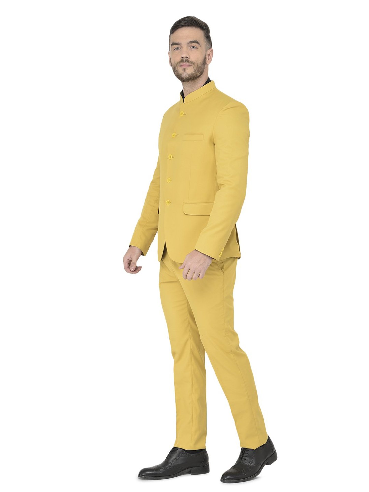 HOTK Men's Suits 2 Pieces Yellow Shawl Lapel Groom Jacket with Pants  Wedding Business Suit at Amazon Men's Clothing store