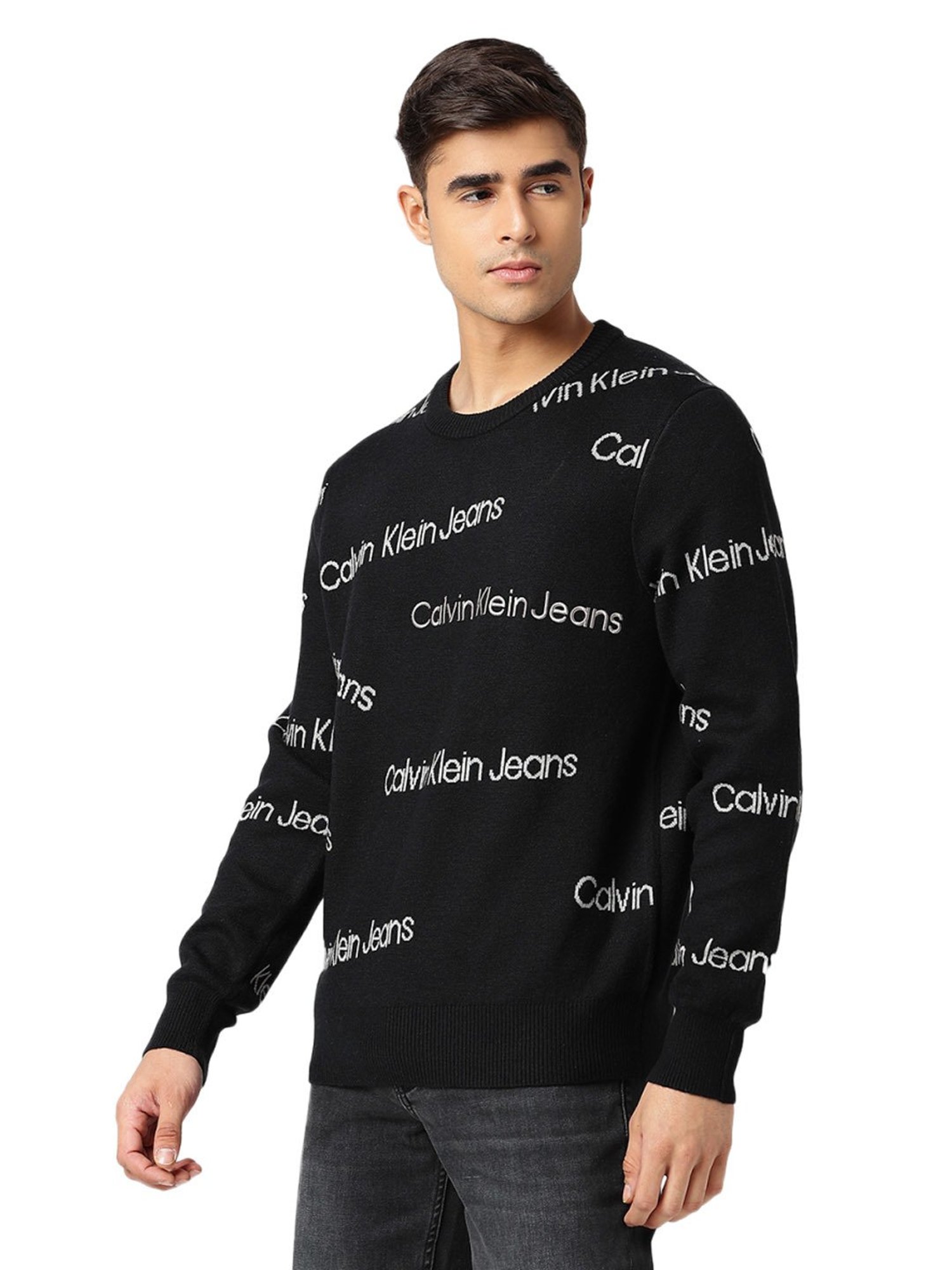 Buy Calvin Klein Jeans Black Logo Regular Fit Sweater for Men