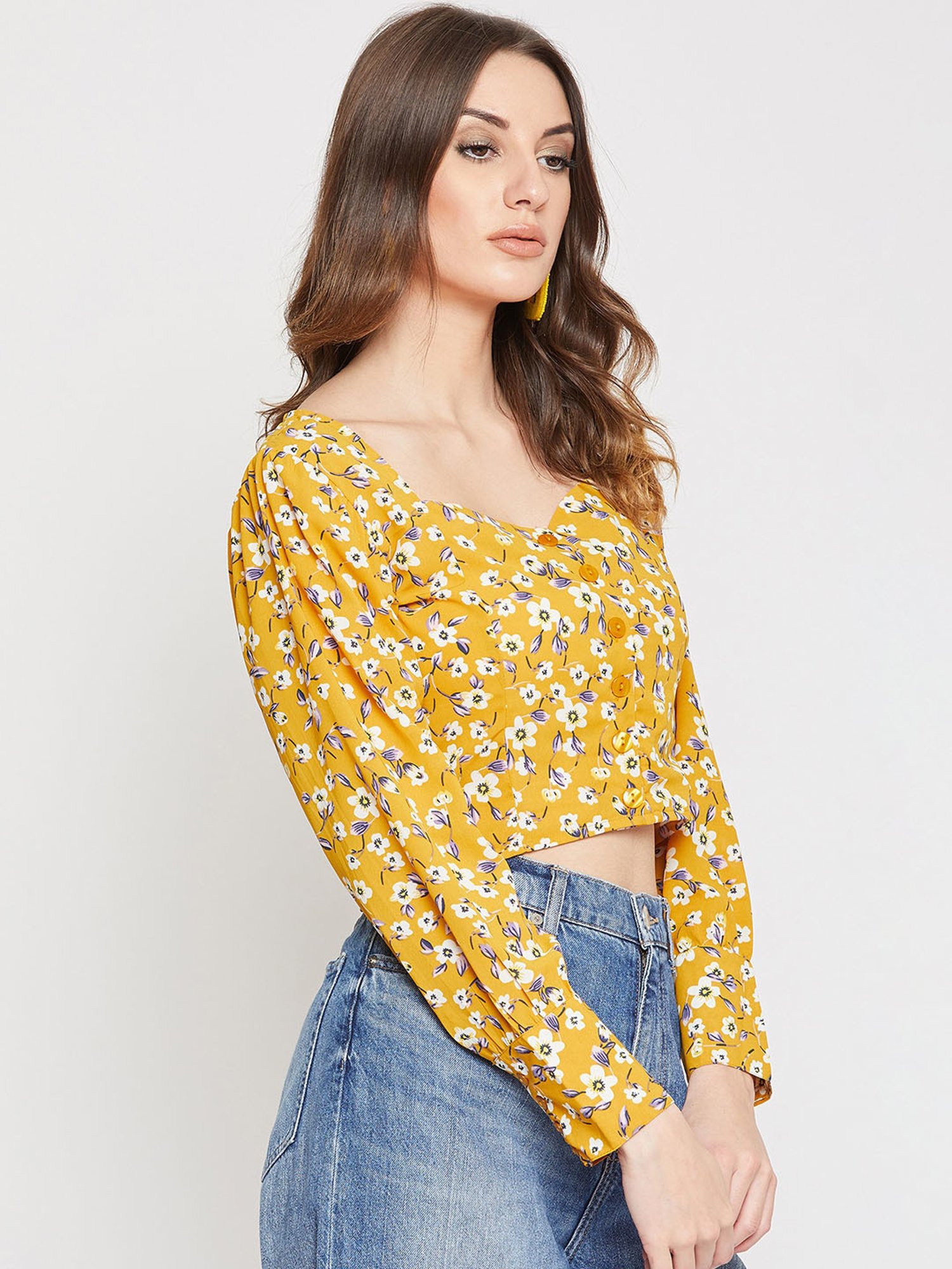 Buy Marie Claire Mustard Floral Print Crop Top for Women's Online