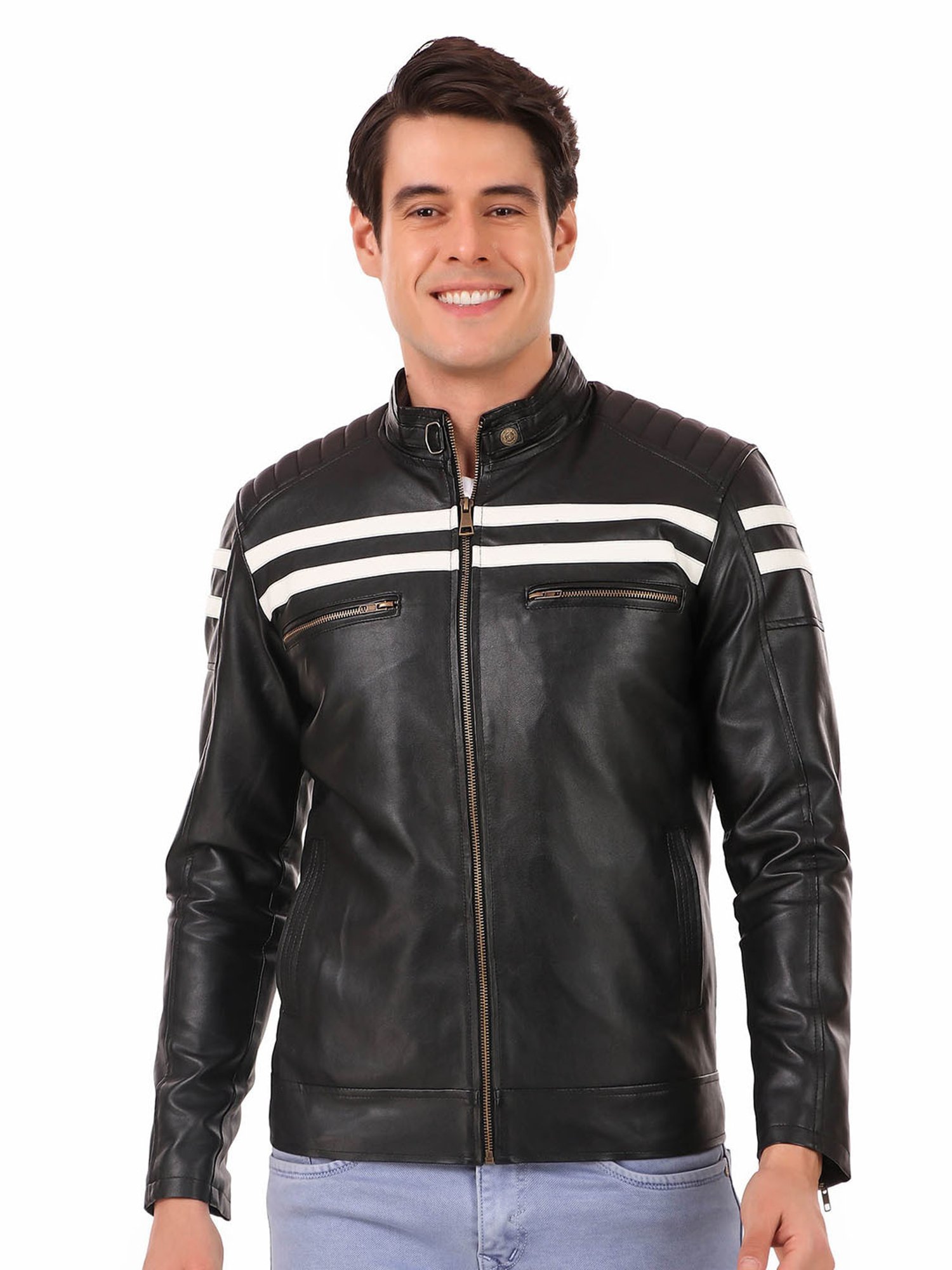 Black PU Biker Jacket With Zips