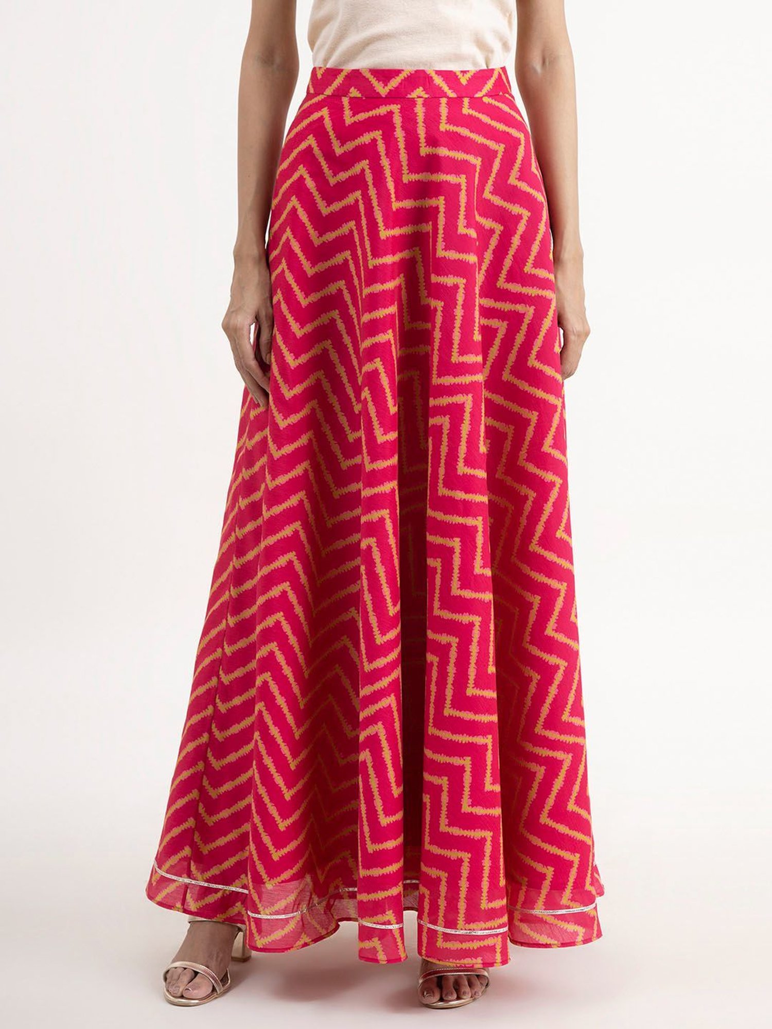 Women's Pink Maxi Skirt High Rise Tiered Cotton | Ally Fashion