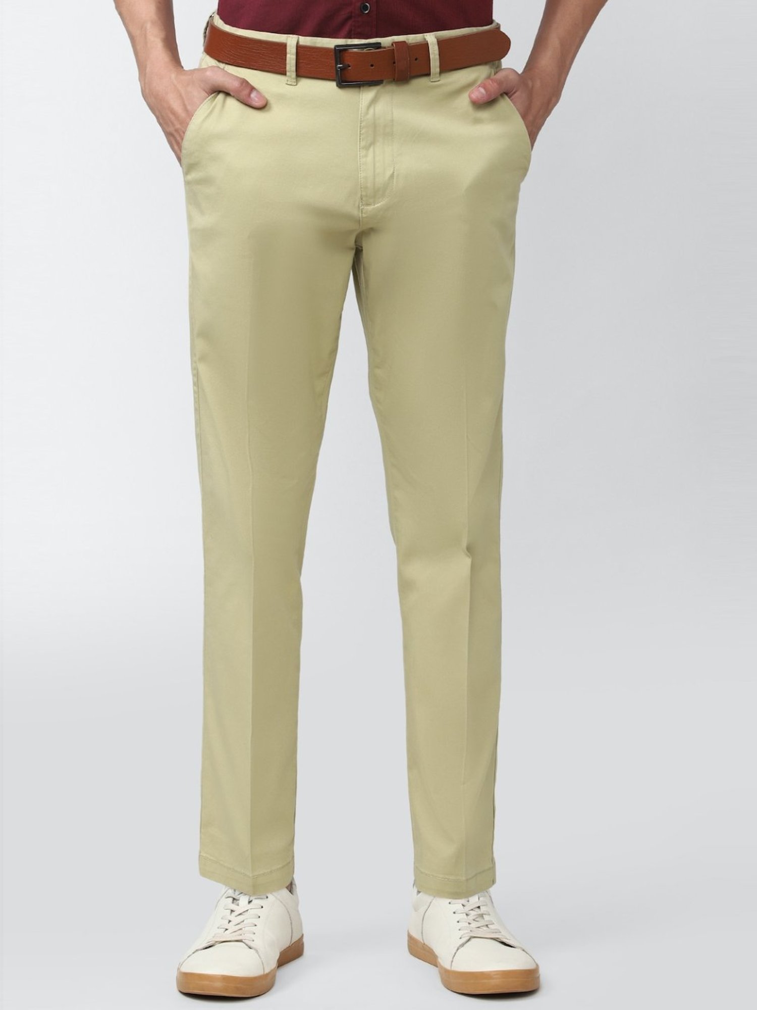 Peter England Light Grey Regular Fit Flat Front Trousers