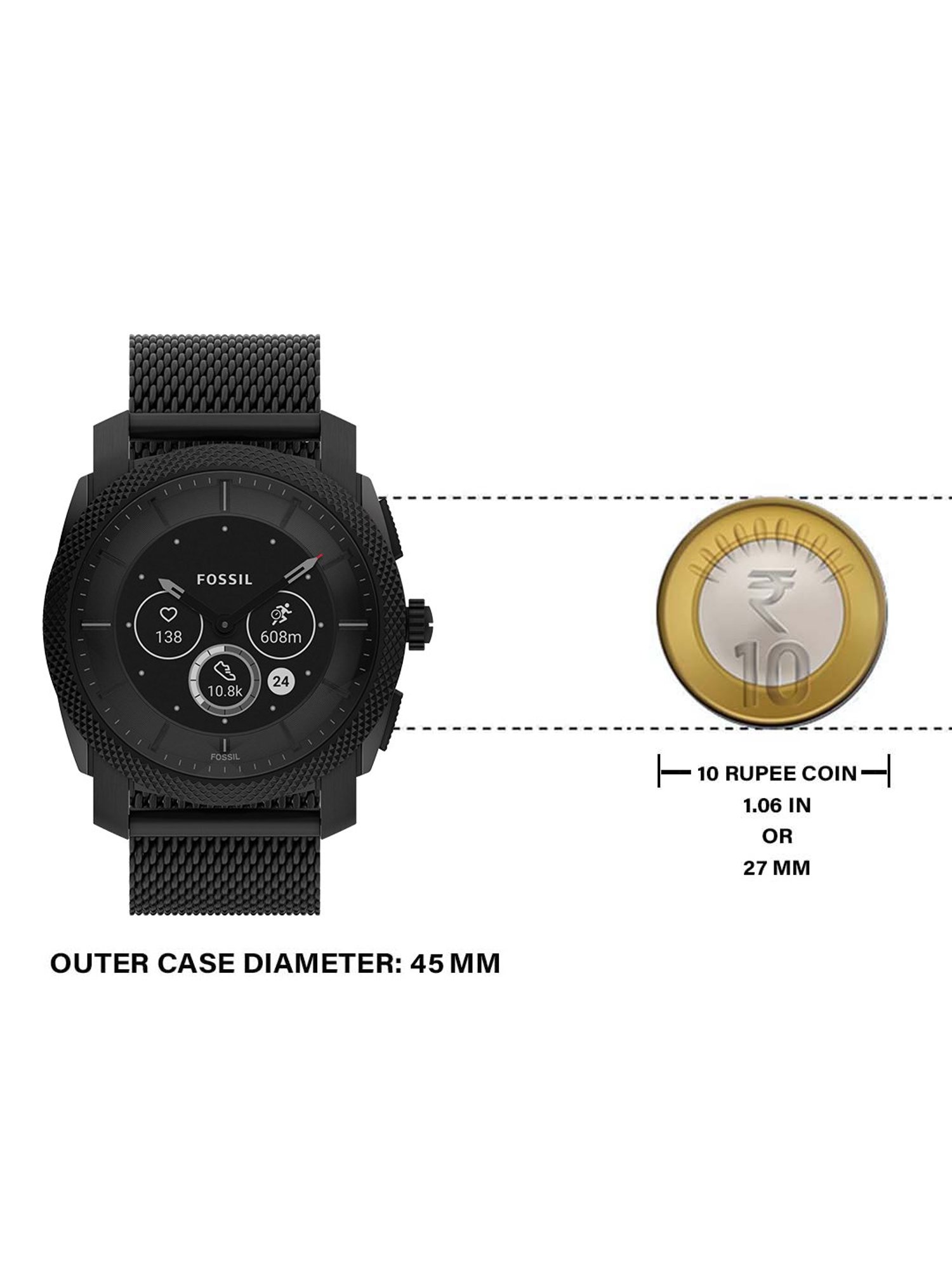  Fossil Men's Machine Gen 6 Hybrid 45mm Stainless Steel Mesh  Smart Watch, Color: Black (Model: FTW7062) : Electronics