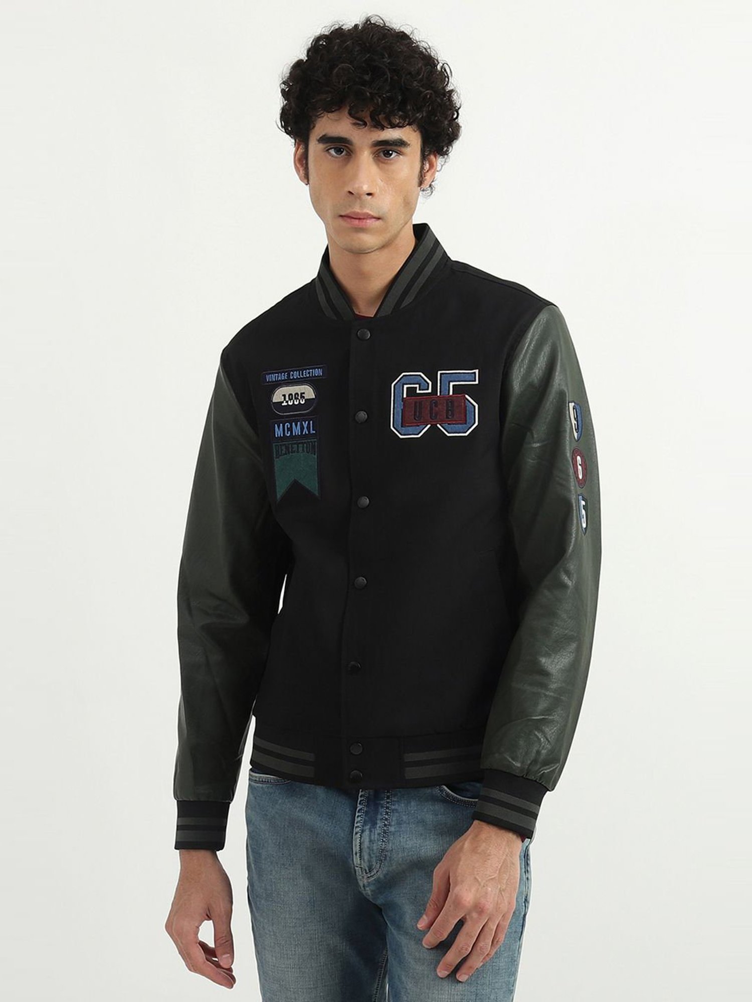 Biker jacket in imitation leather - Black | Benetton