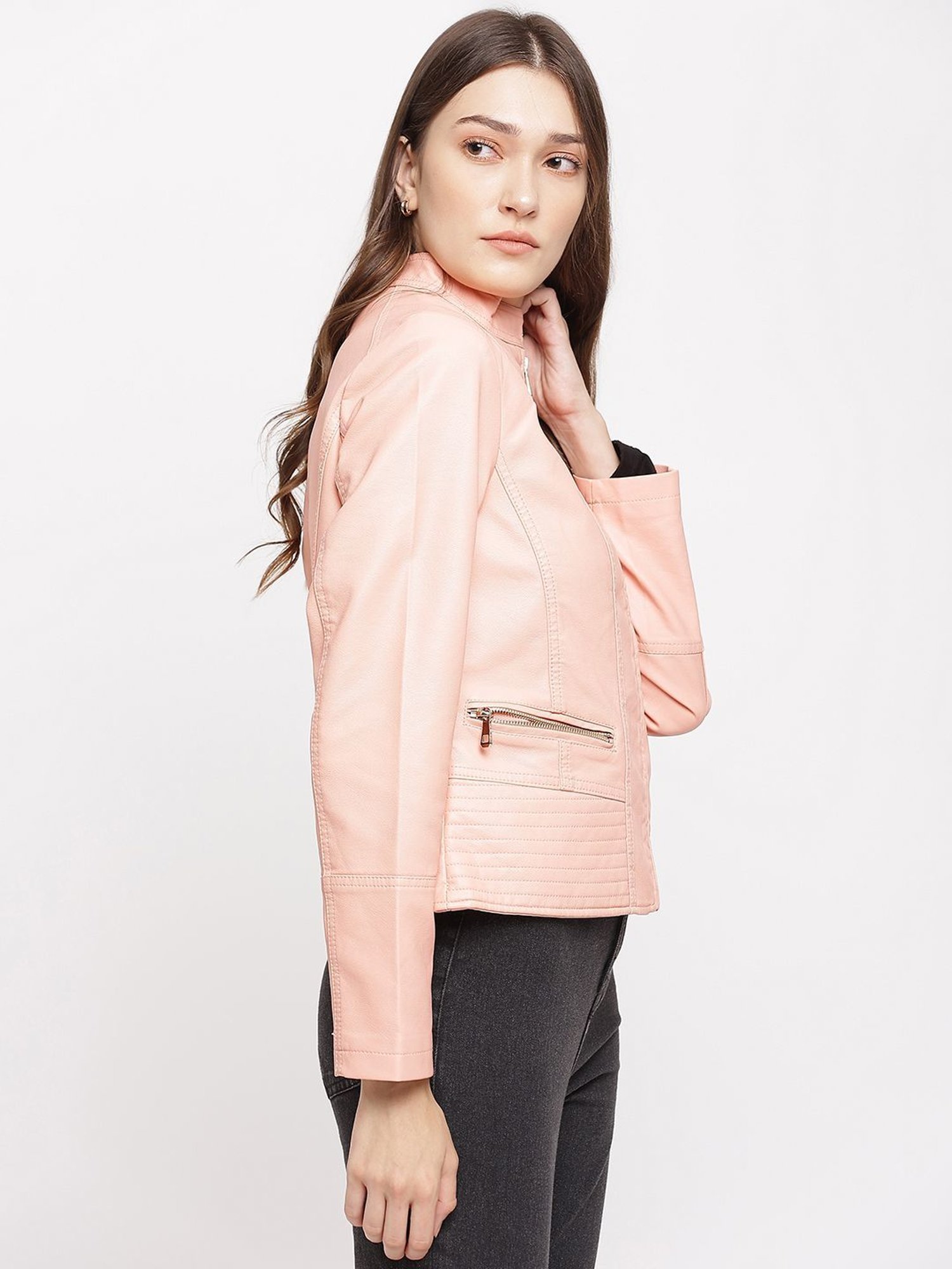 Buy DressBerry Women Dusty Pink Solid Biker Jacket - Jackets for Women  1884756 | Myntra