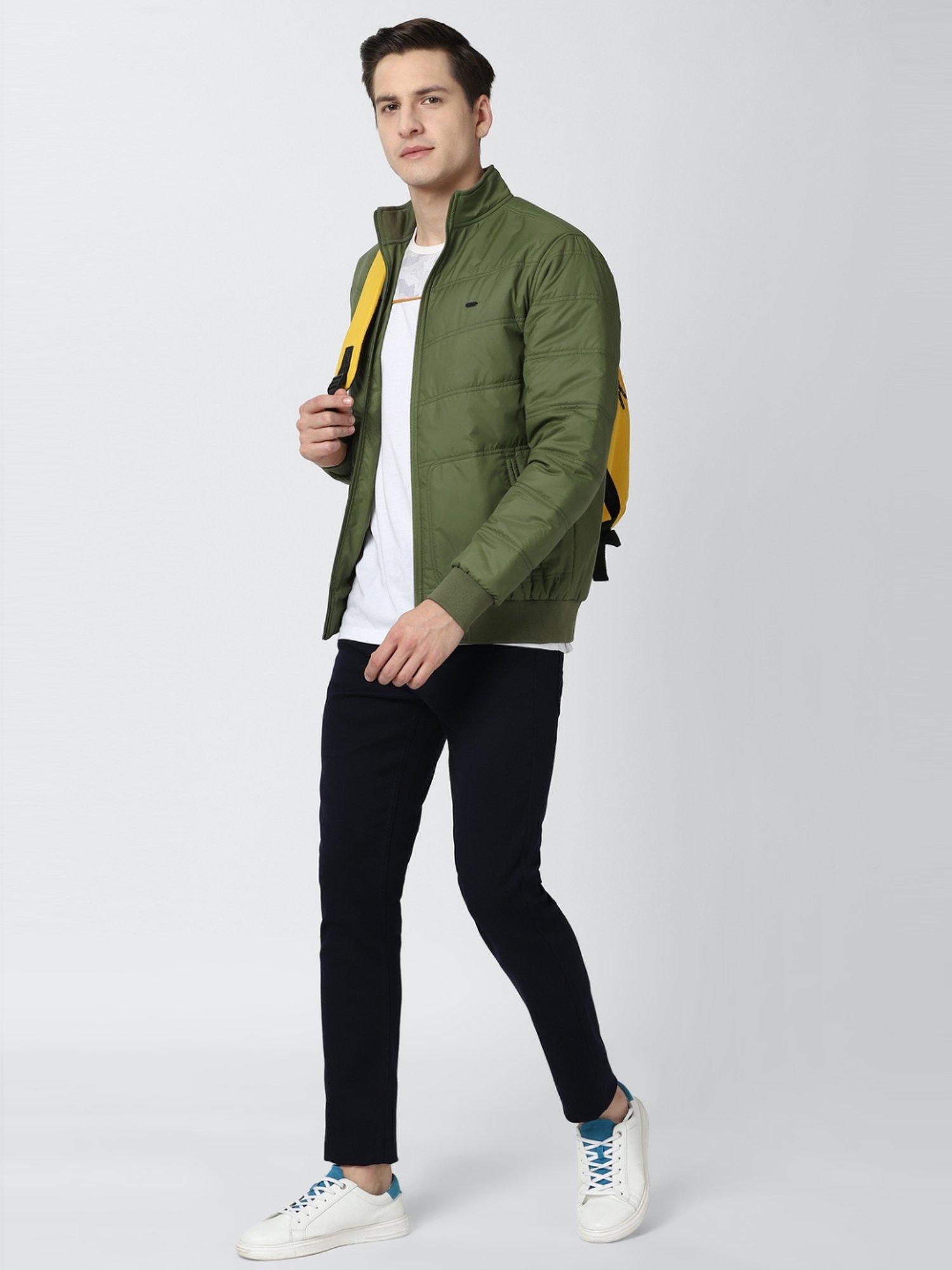 Buy CRIMSOUNE CLUB Men Olive Green Jacket With Logo Work online